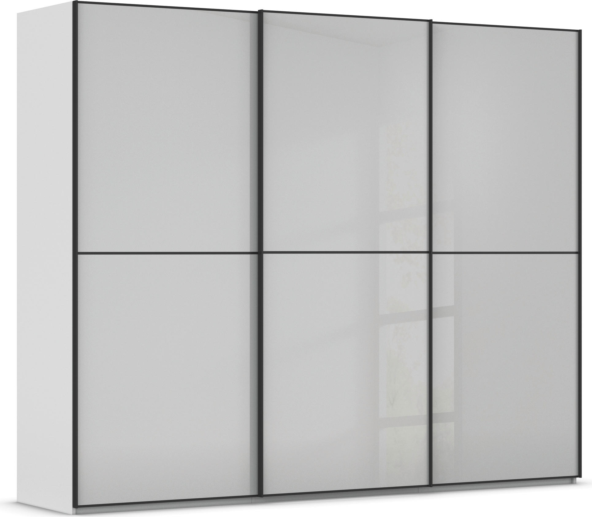 rauch Schwebetürenschrank "Kleiderschrank Schrank Garderobe Schlafzimmerschrank SCALE-DUO" edle zweigeteilte Türen Glas-Front mit 3 Zierleisten MADE IN GERMANY