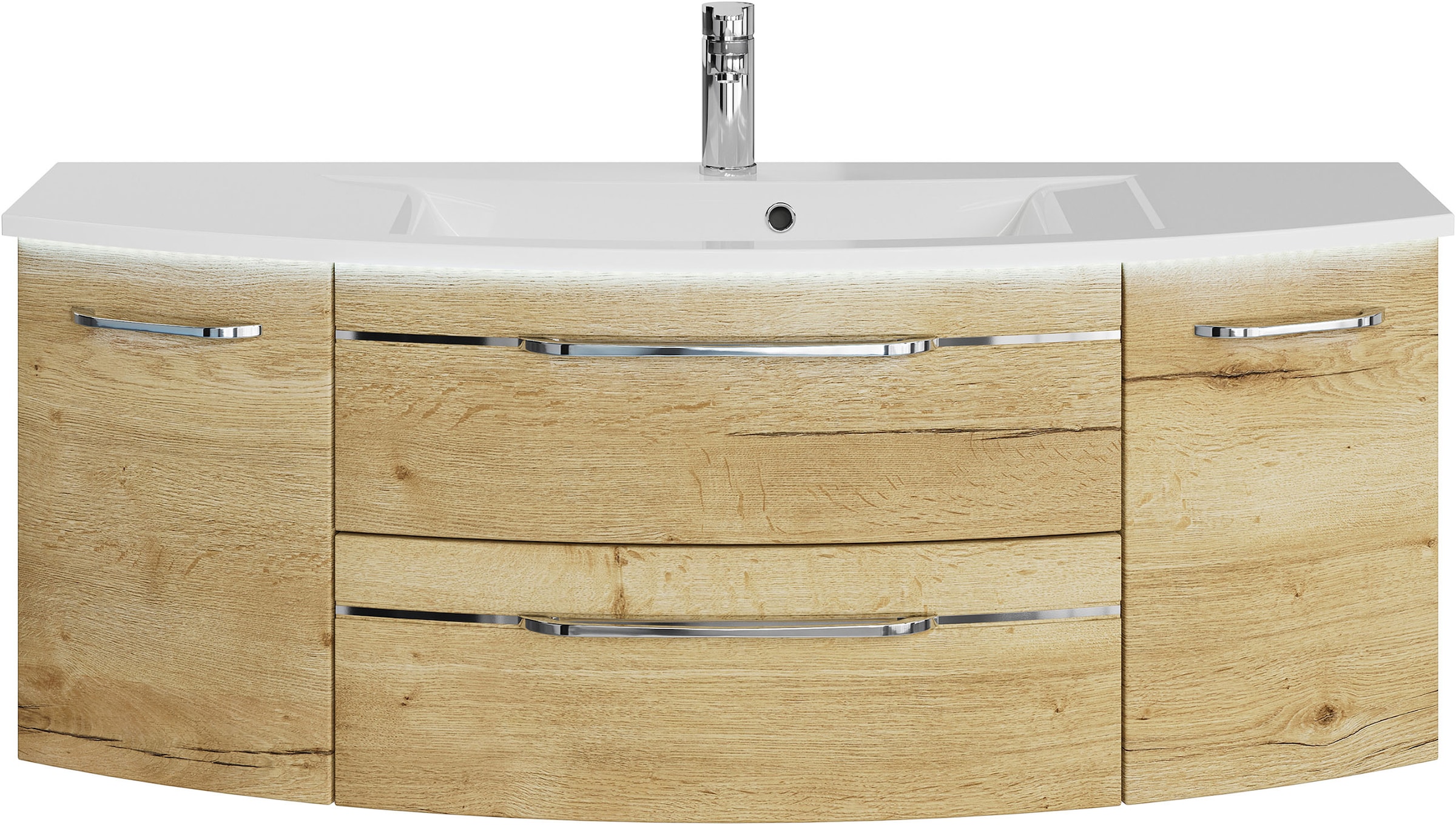 Saphir Badmöbel-Set »Serie 7045 2-teilig Mineralmarmor-Waschtisch mit LED-Spiegelschrank«, (Set, 2 St.), Badezimmer-Set 133,2 cm breit, inkl. Türdämpfer, 5 Türen, 2 Schubladen
