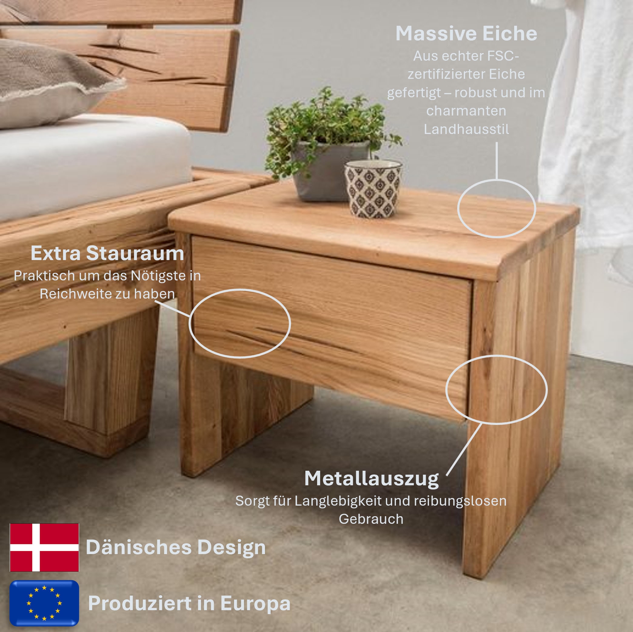 Home affaire Nachtkonsole "Ultima Balkenbett Doppelbett, Füße mit Kufenform günstig online kaufen