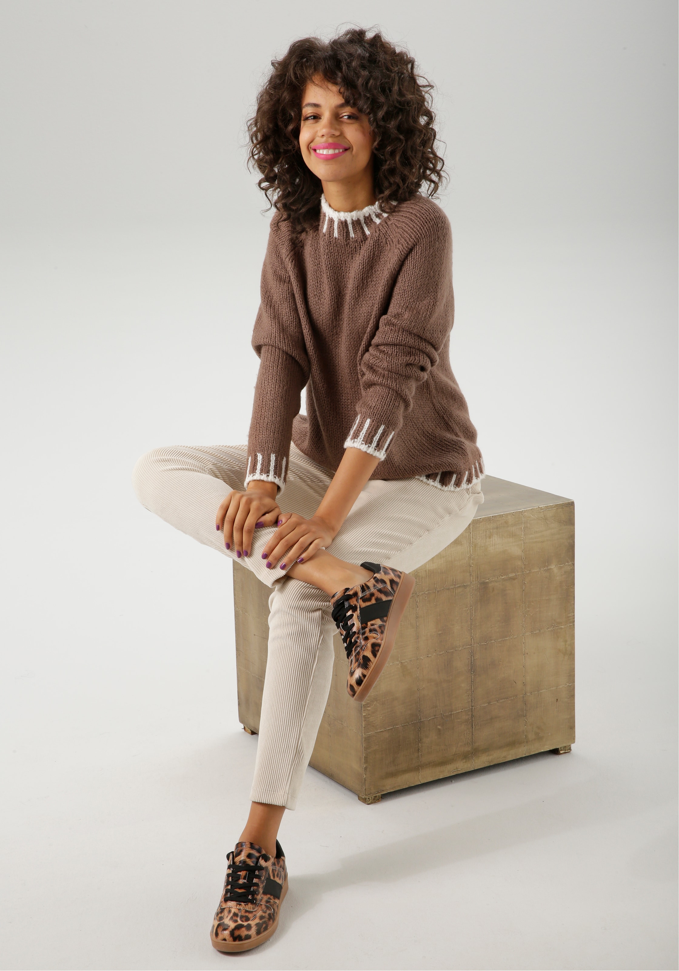Aniston CASUAL Strickpullover, mit gemusterten Bündchen - NEUE KOLLEKTION