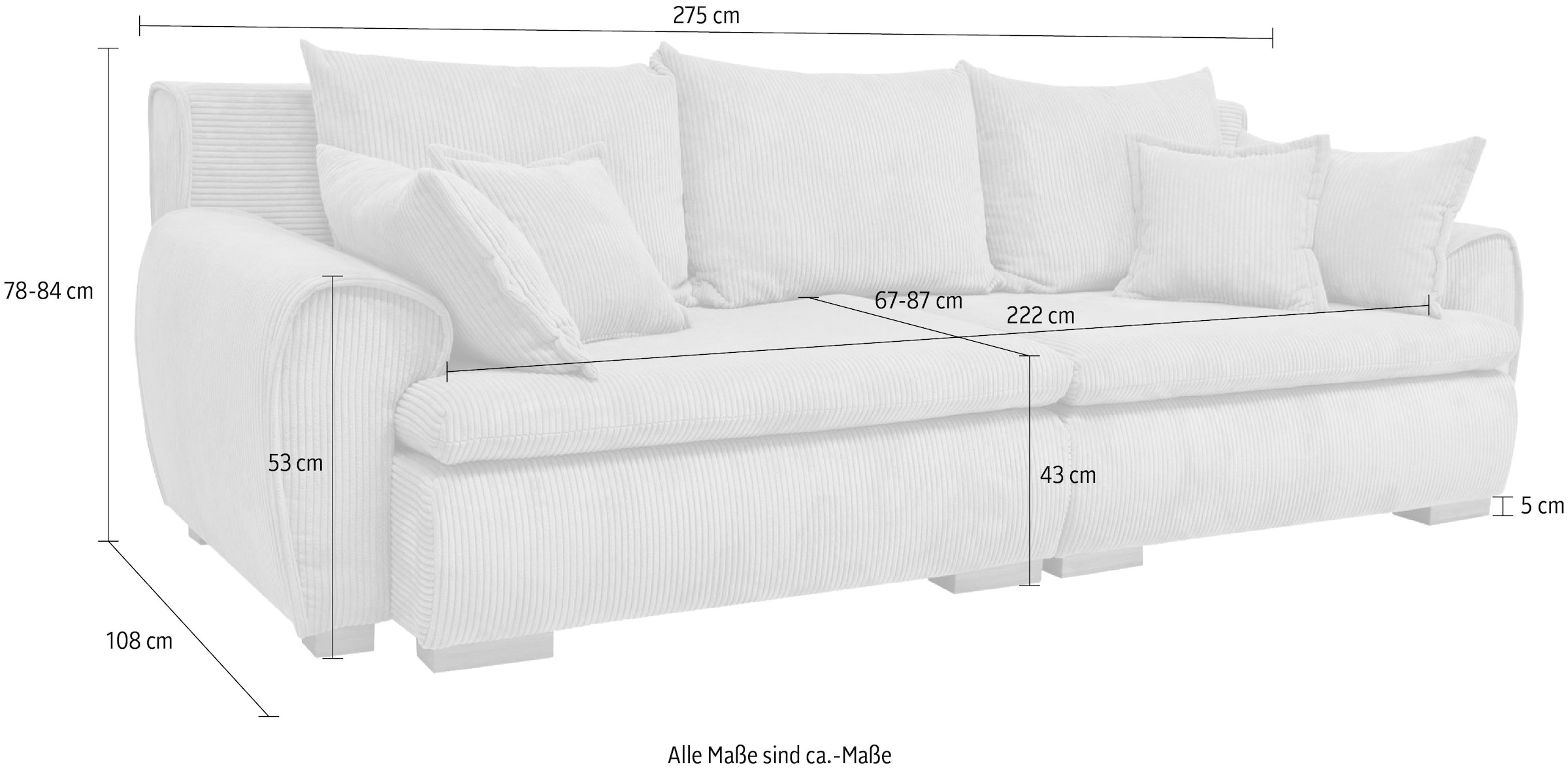 Home affaire Big-Sofa »Cara Mia«, Breite 275 cm, Cord-Bezug