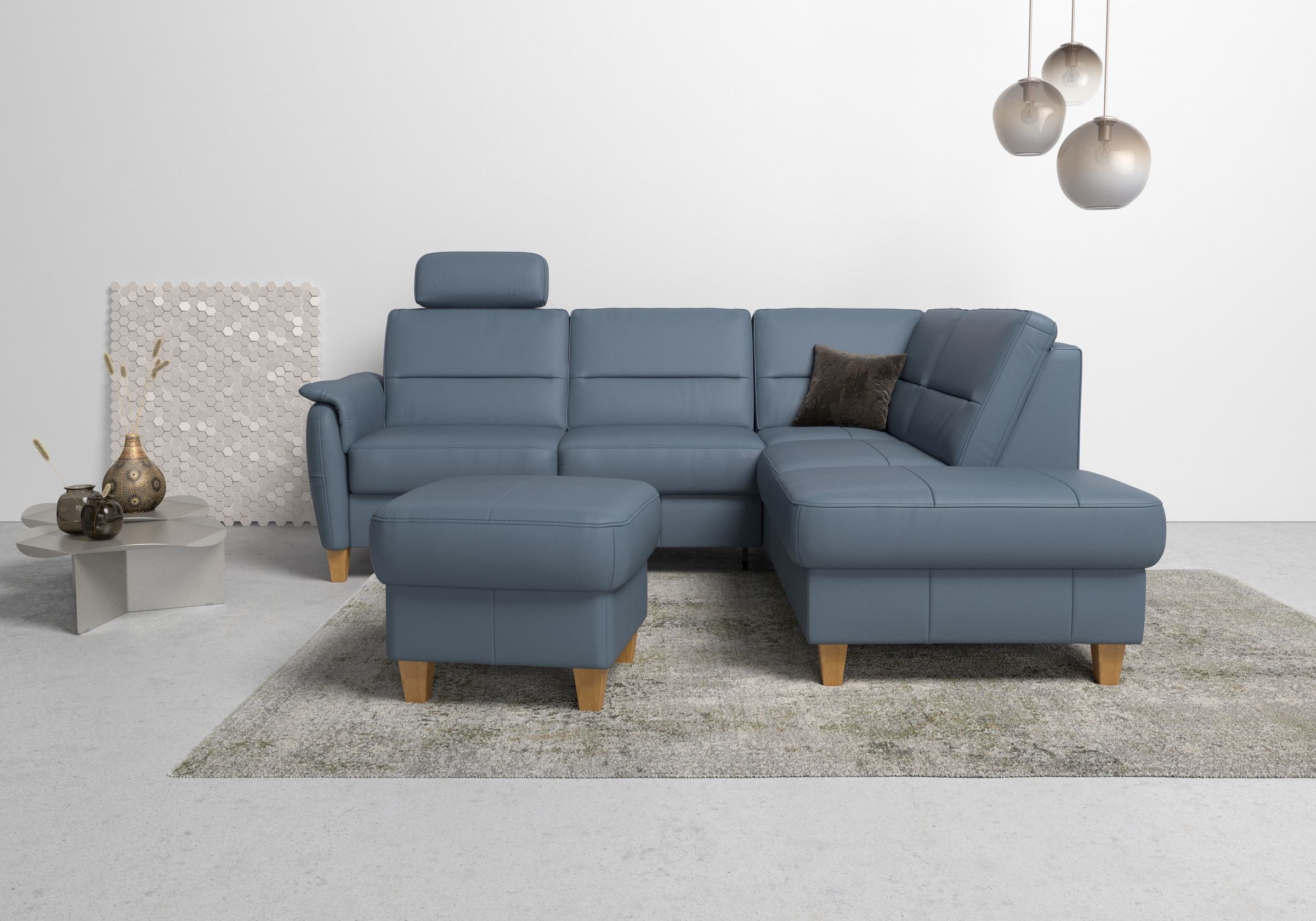 Home affaire Ecksofa "Palmera, L-Form, B: 236 cm, Bettfunktion & Bettkasten wählbar" Federkern-Polsterung, Sitzhöhe 48 cm, handgefertigt, stilvolles Design