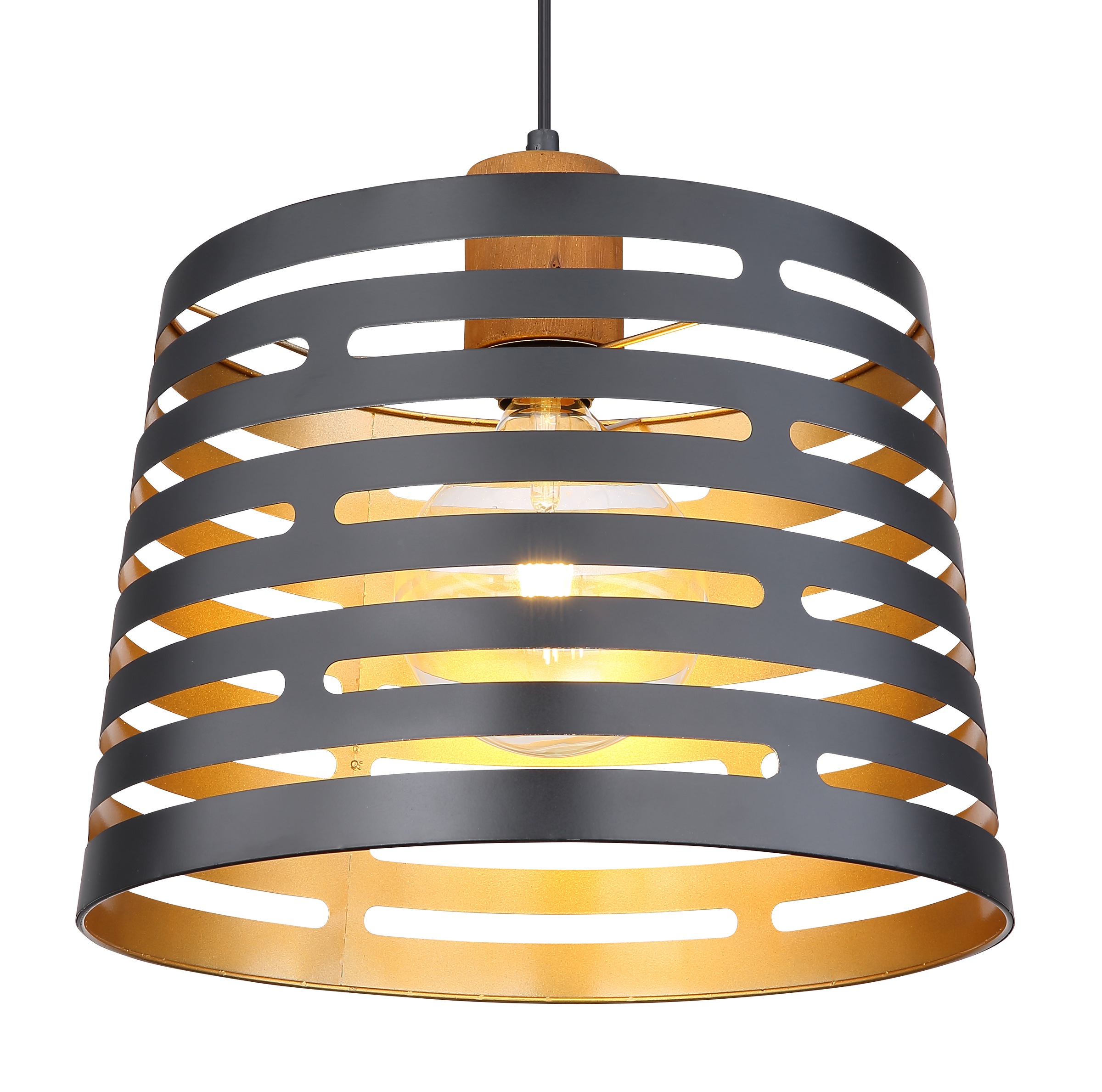 GLOBO LIGHTING Hängeleuchte »ABLONA«, Leuchtmittel E27 | ohne Leuchtmittel, Hängelampe/Pendelleuchte/Holz/goldfarben/Höhe kürzbar
