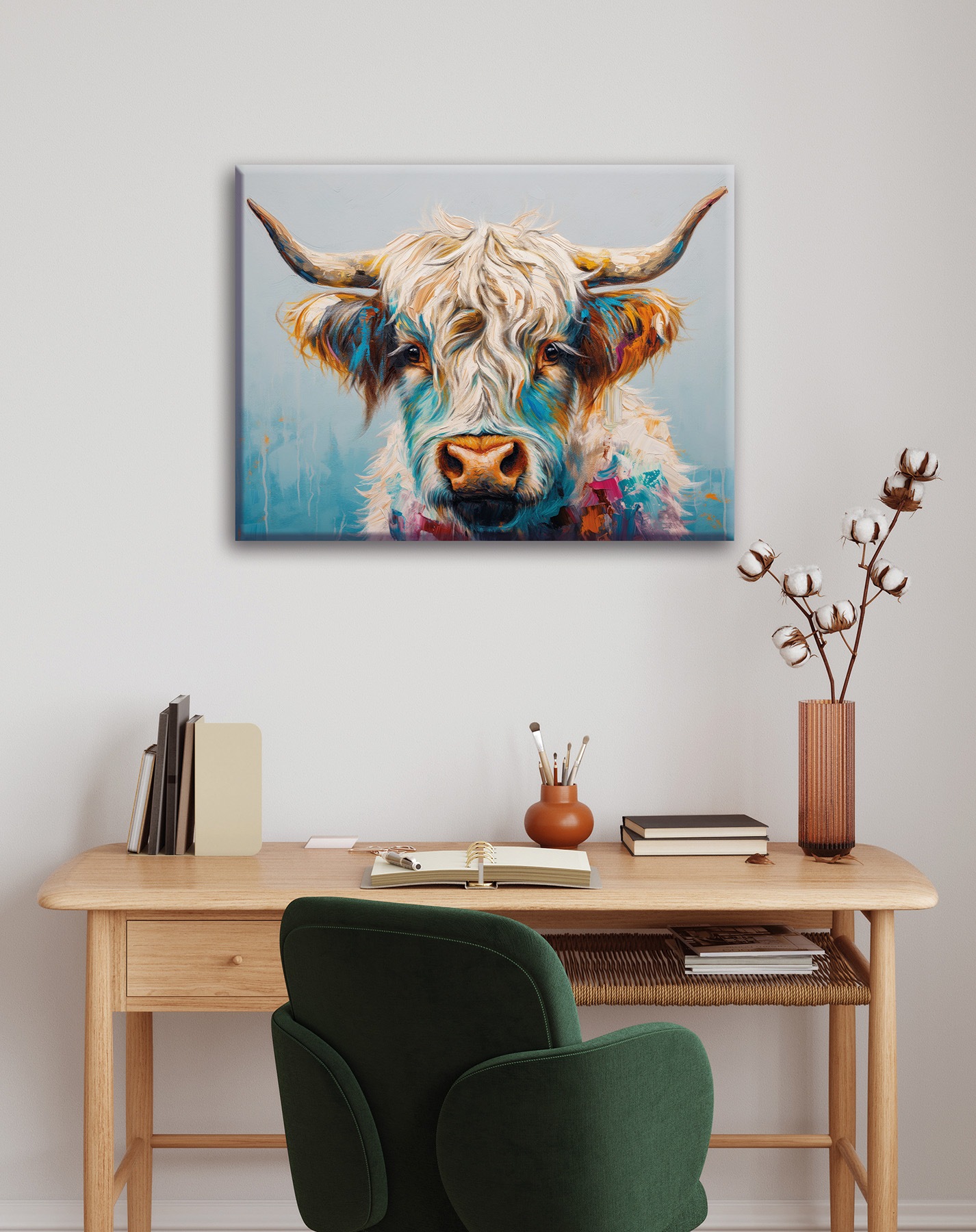 Bönninghoff Leinwandbild "Wandbild BUNTES HOCHLANDRIND 46x61 cm – Leinwandbild Keilrahmen Deko" Hochlandrind  Kuh  Kuhbilder 1 Stk. tlg. auf Keilrahmen gespannt