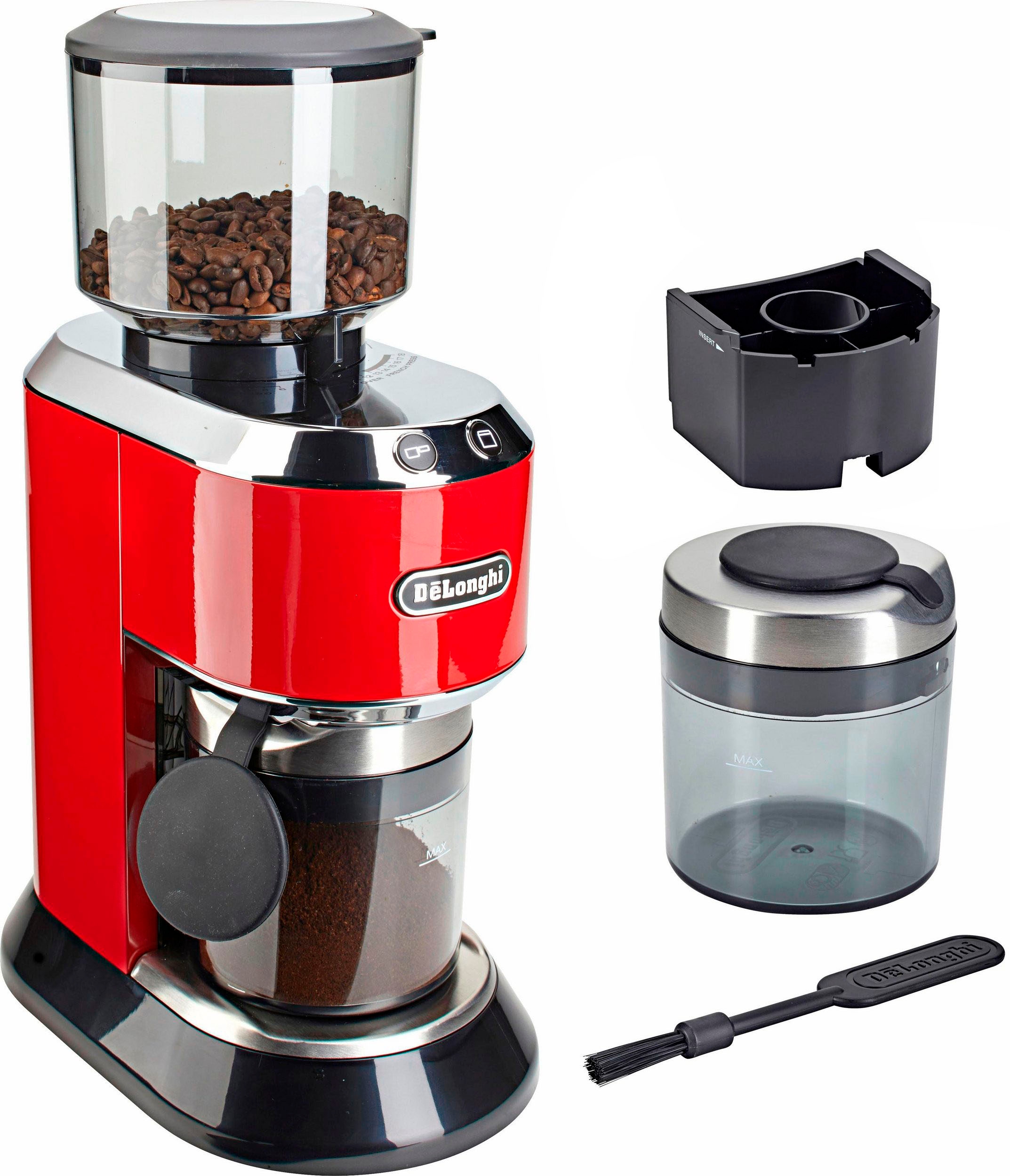 DeLonghi Kaffeemühle "Dedica KG520.R", 150 W, Kegelmahlwerk, 350 g Bohnenbehälter