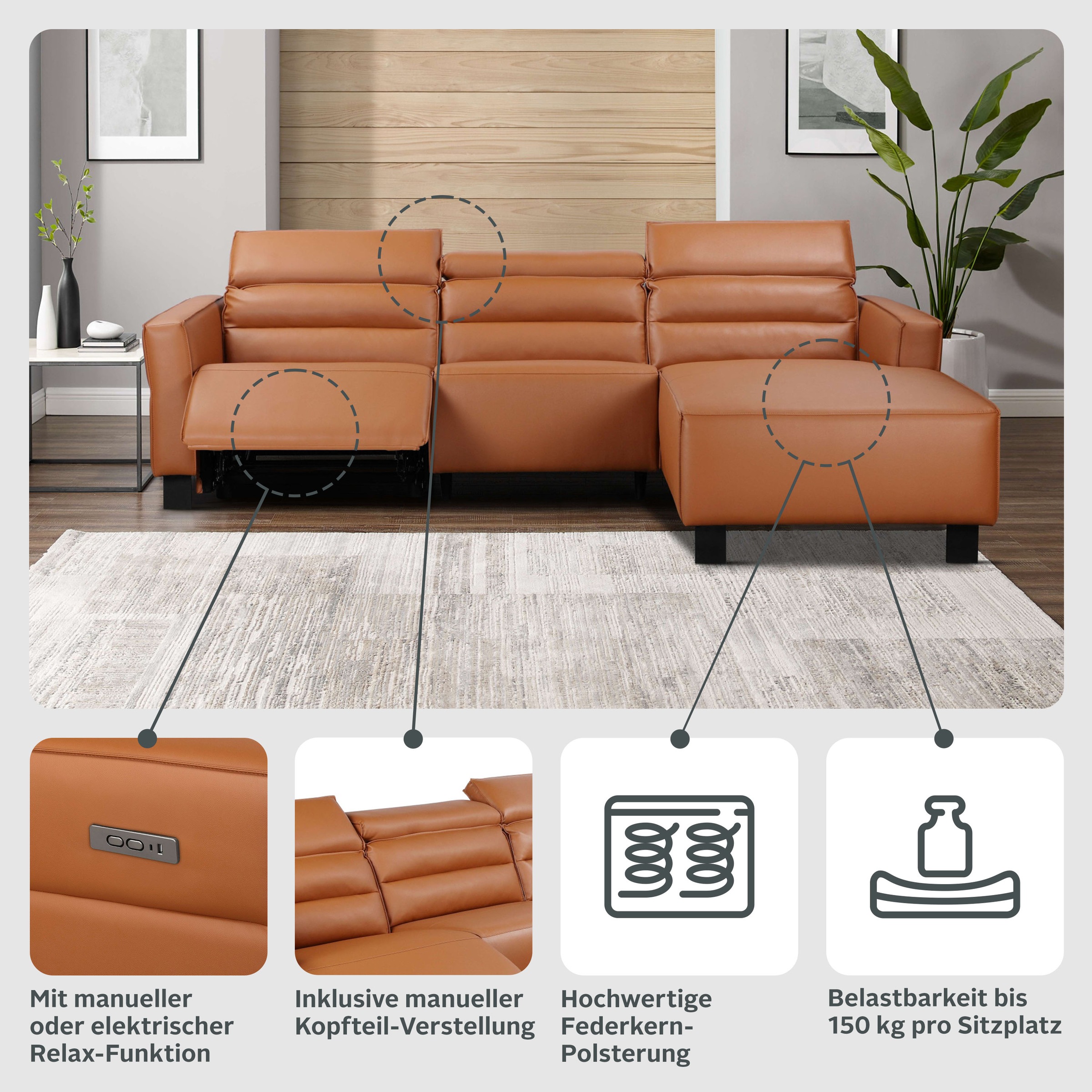 Thumbnail - Places of Style Ecksofa "Carpari, L-Form, 263 cm, manuelle o. elektrische Relaxfunktion,", USB A/C und Kopfteilverstellu...