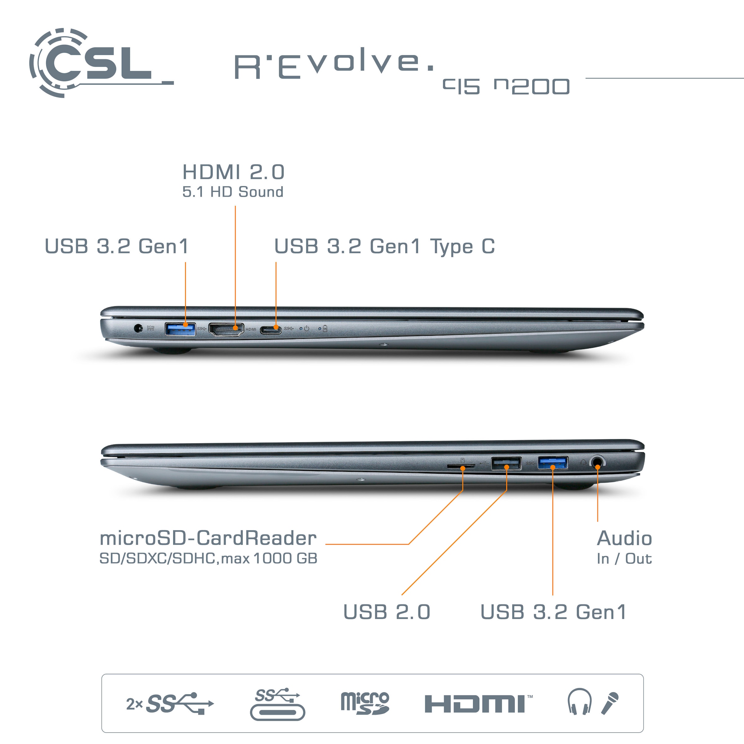 CSL Notebook »R'Evolve C15 v3«, 39,6 cm, / 15,6 Zoll, Intel, N-Reihe, UHD Graphics, 2000 GB SSD