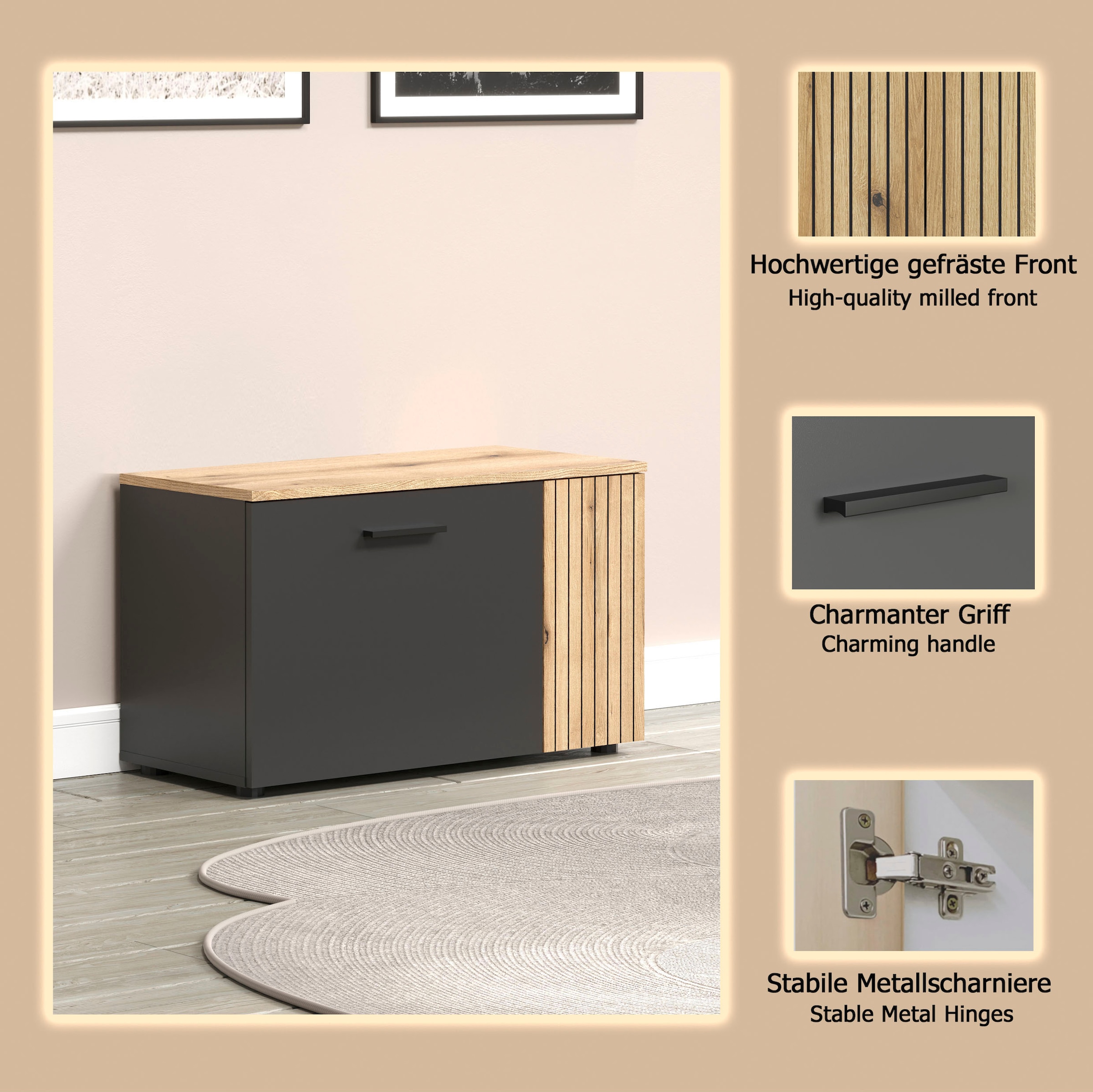 Home affaire Sitzbank »Estepona« 1 Stk. tlg. Schuhbank mit 2 Türen & 2 Einlegeböden – (B/T/H) 80/36/48 cm