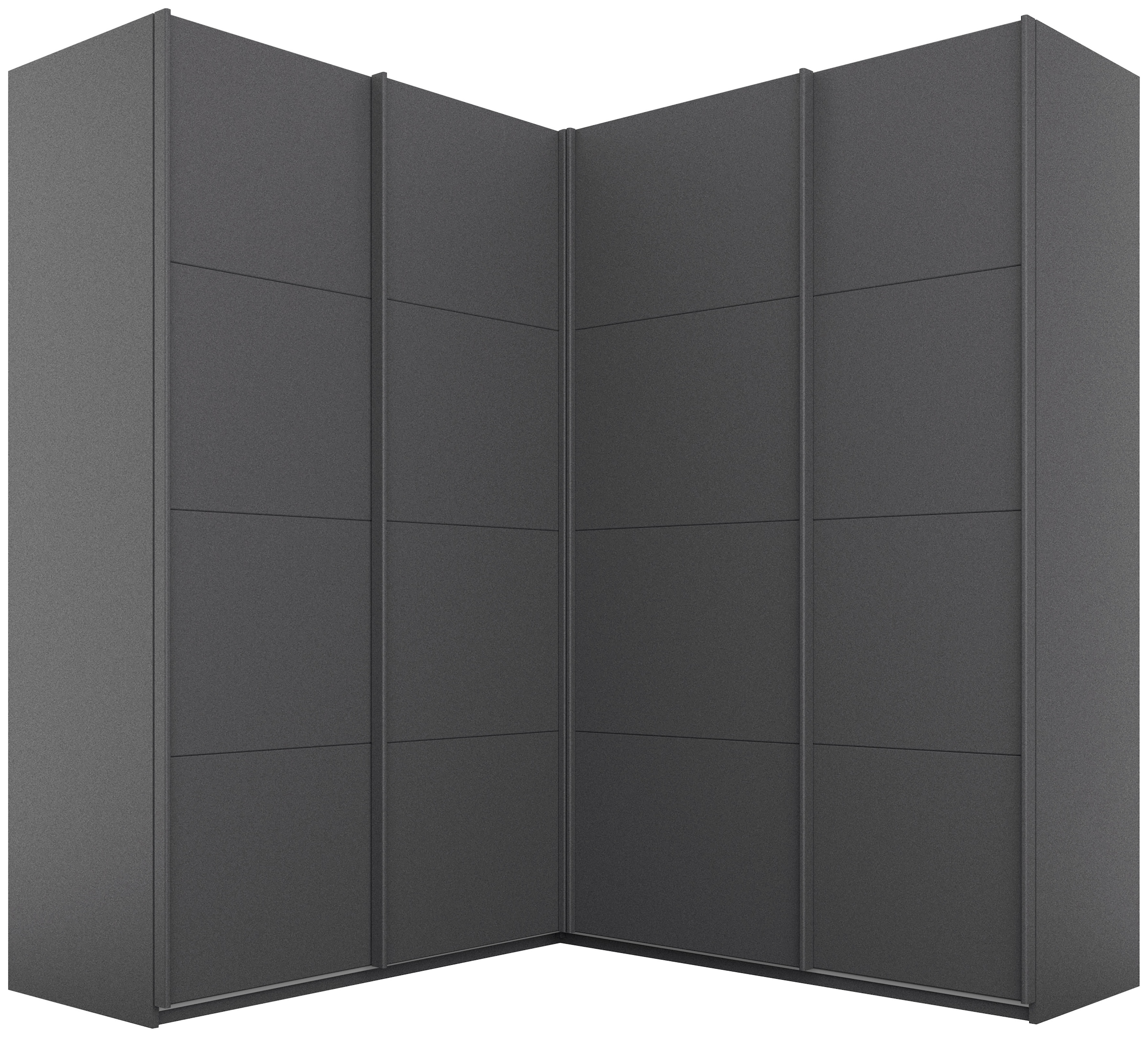 rauch Schwebetürenschrank "Schrank Garderobe Eckkleiderschrank QUADRA Front in Dekor/Hochglanz" in den Höhen 210/229 cm, inkl. Soft-Close-Funktion, großer Eckschrank mit viel Stauraum, Maß 181x187 cm MADE IN GERMANY
