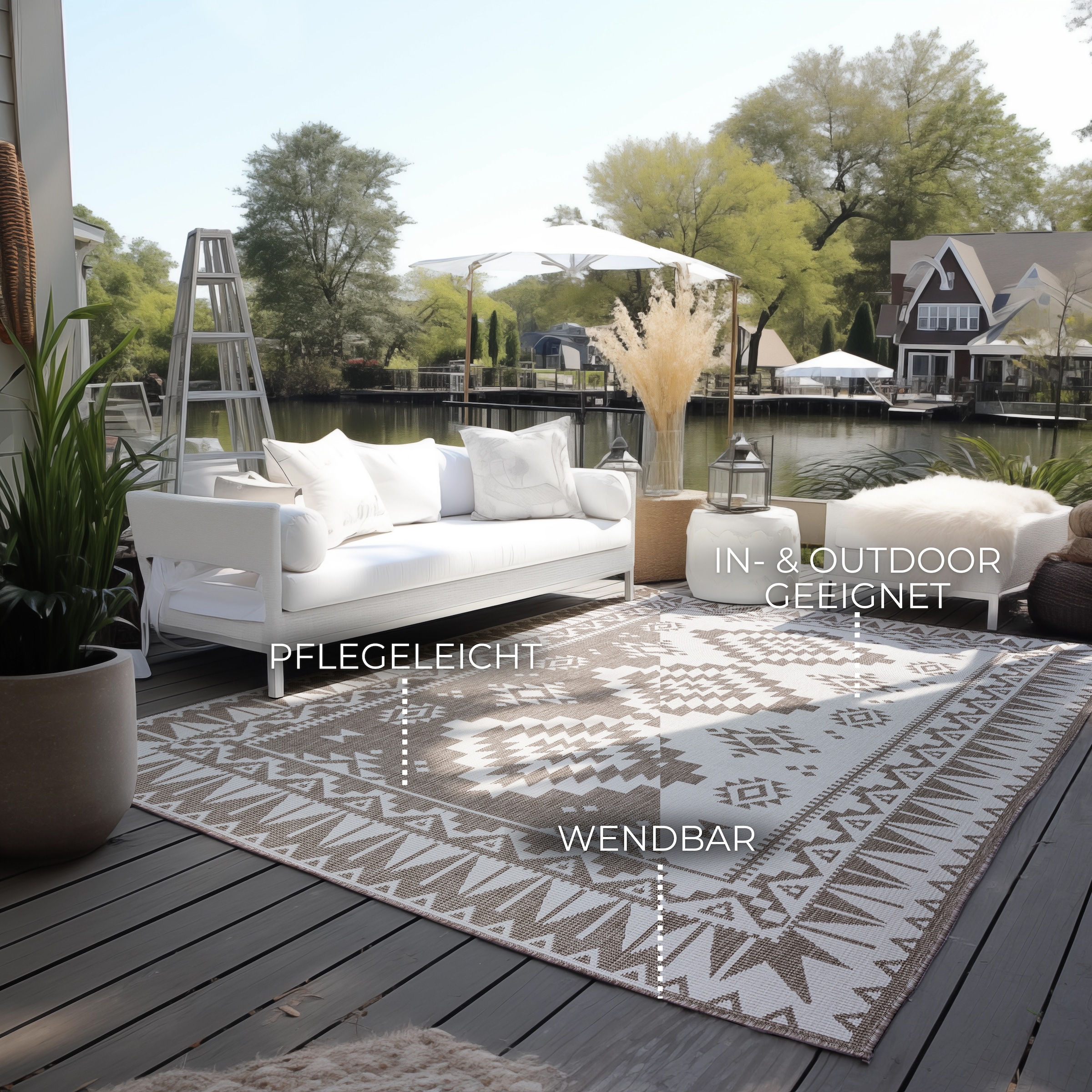 ELLE DECORATION Teppich »Dynamic, Wendeteppich«, rechteckig, 5 mm Höhe, Flachgewebe, In-& Outdoor, Modern, wendbar, Balkon, Wohnzimmer, Außen