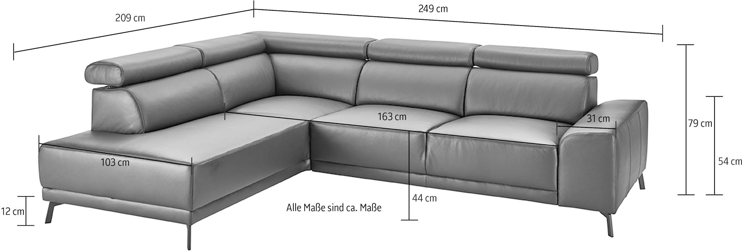 3C Candy Ecksofa »Greve B/T/H: 249/209/79 cm L-Form«, wahlweise mit motorischem Sitzvorzug, manuelle Kopfteilverstellung