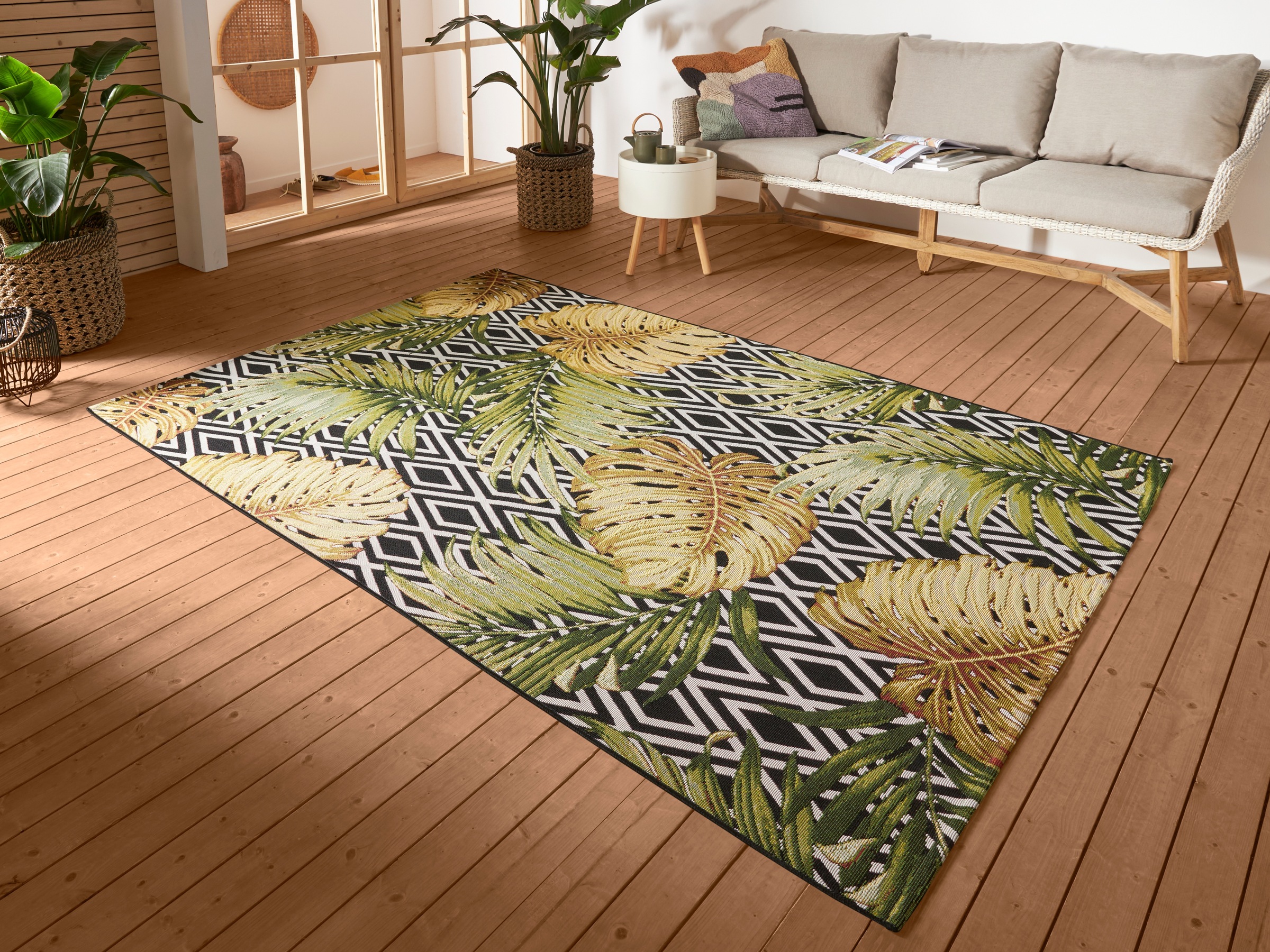 HANSE Home Outdoorteppich »Diamonds and Leaves«, rechteckig, 3 mm Höhe, In-& Outdoor, Teppich, Wetterfest, Balkon, Garten, Wohnzimmer, Floral