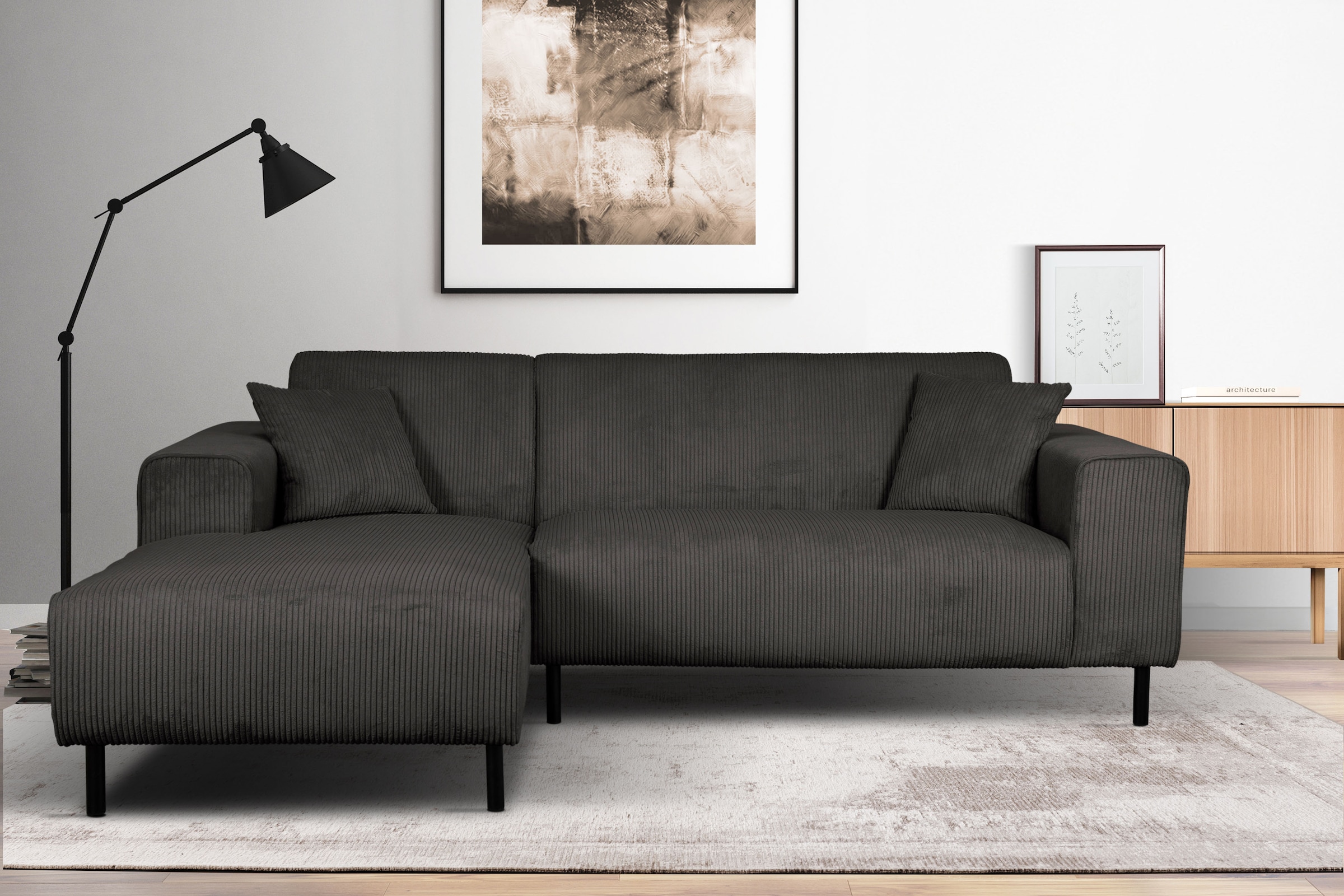 Home affaire Ecksofa »ARROS L-Form mit Wellenunterfederung, Maße B/T/H: 235/163/81 cm«, incl. Zierkissen, mit Recamiere rechts/links bestellbar, auch in Cord
