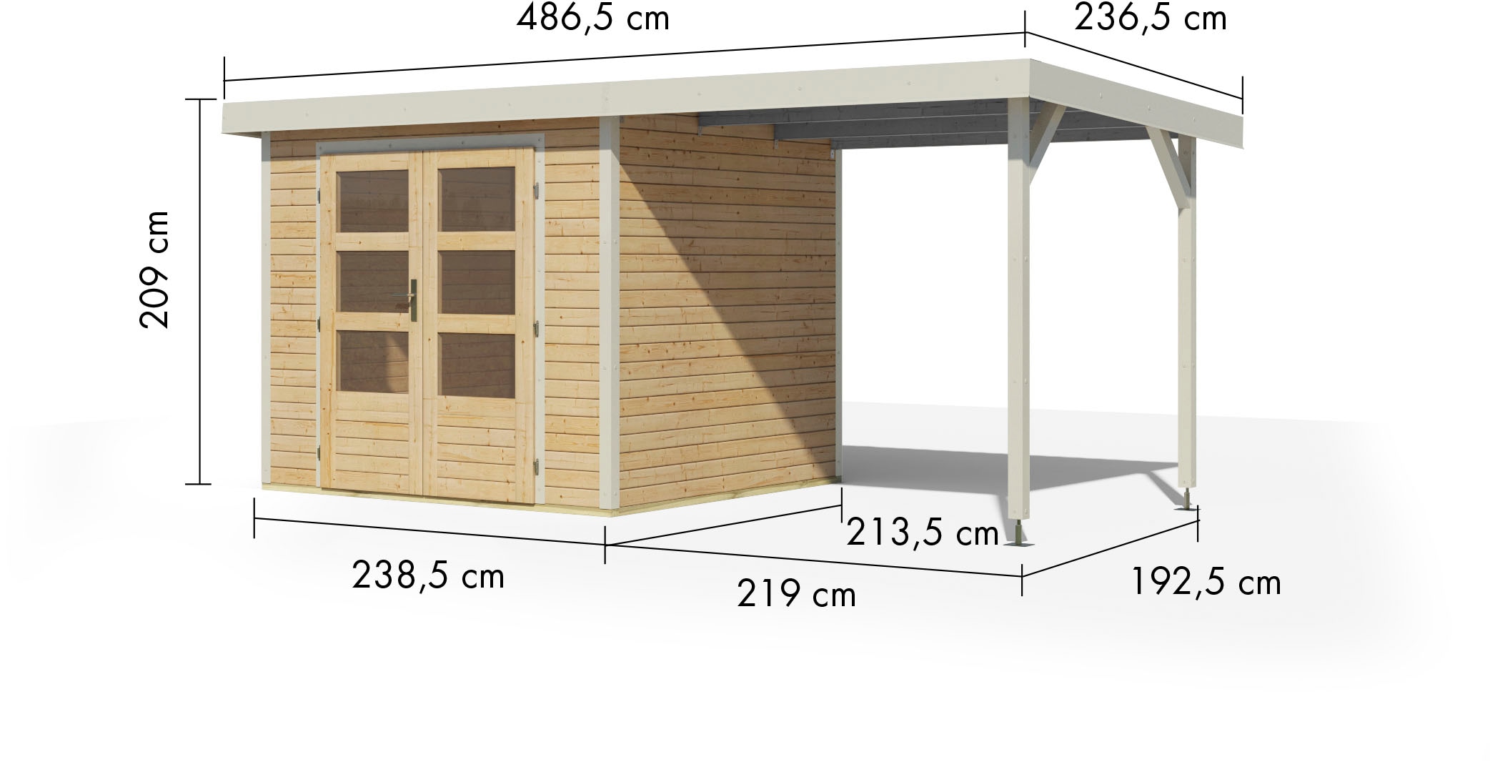 Karibu Gartenhaus »Jupiter 3«, in verschiedenen Farben, mit Anbaudach 2,35 m breit