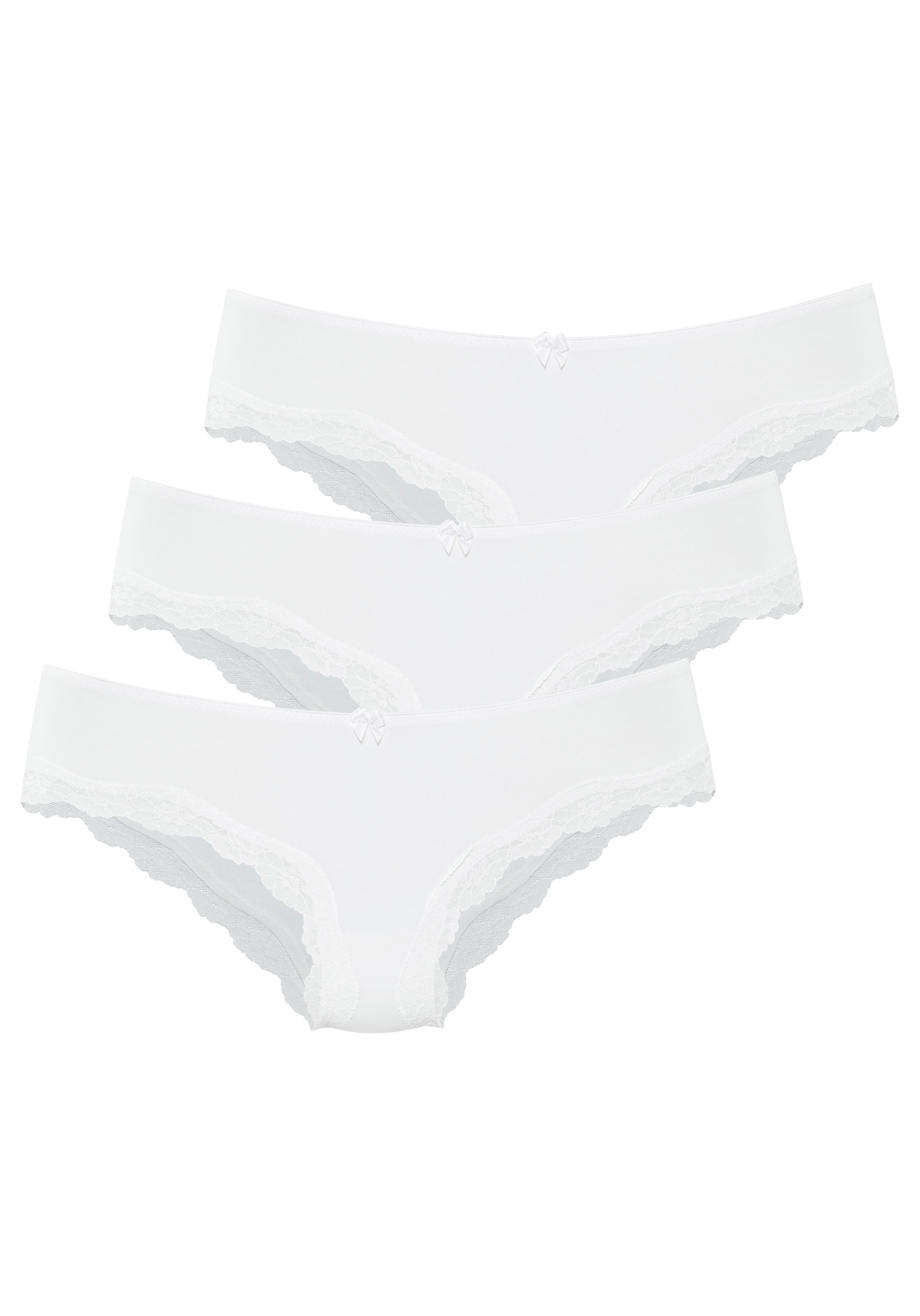 LASCANA Slip 3er-Pack, aus elastischer Baumwolle mit zarter Spitze