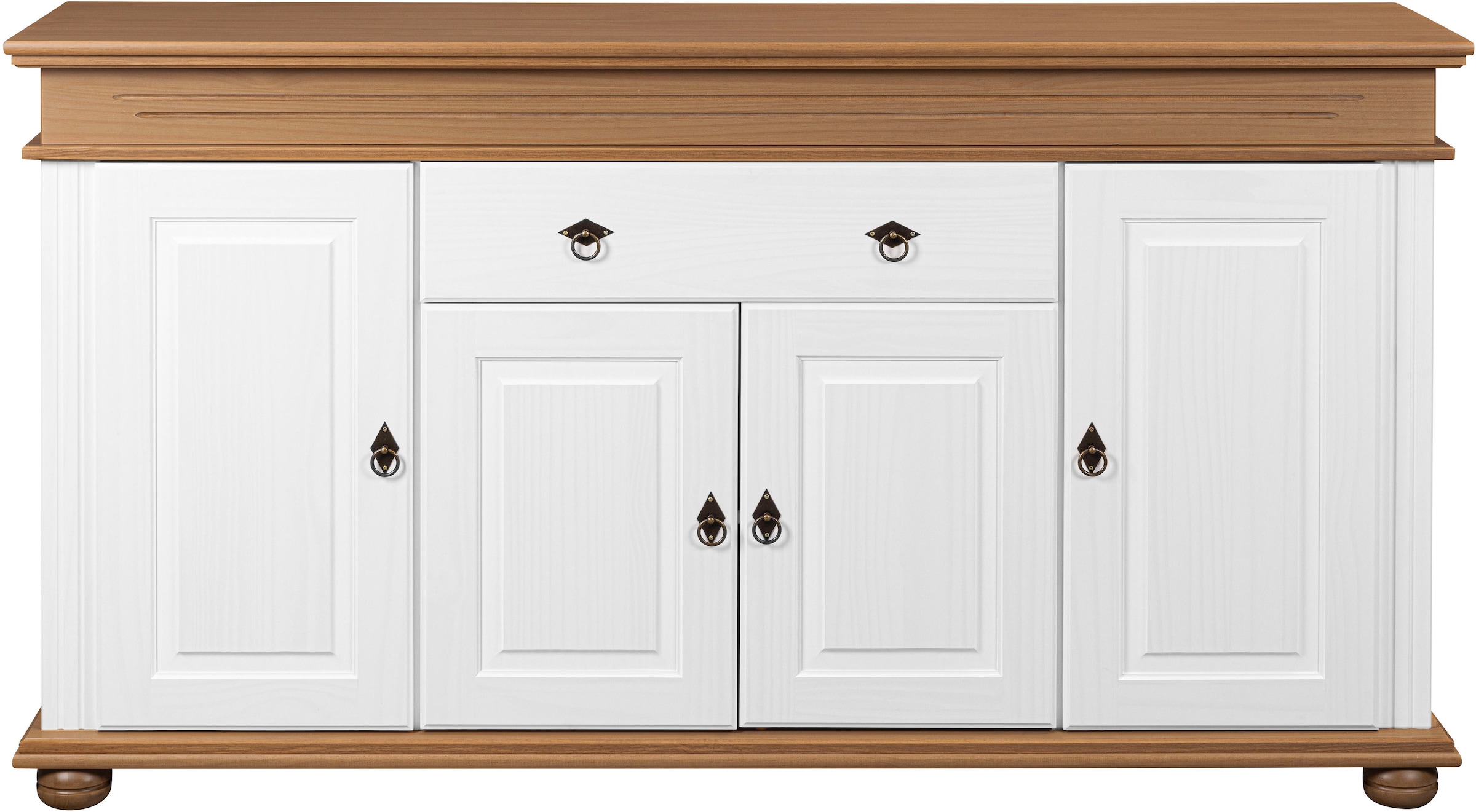 Inter Link Sideboard »Halmaro, Kiefer Massivholz, Soft-close, 181 x 46 x 100 cm, Stauraum« 1 Stk. tlg. Kommode in Weiss, Braun/Oak, Landhausstil, 4 Türen, 1 Schublade
