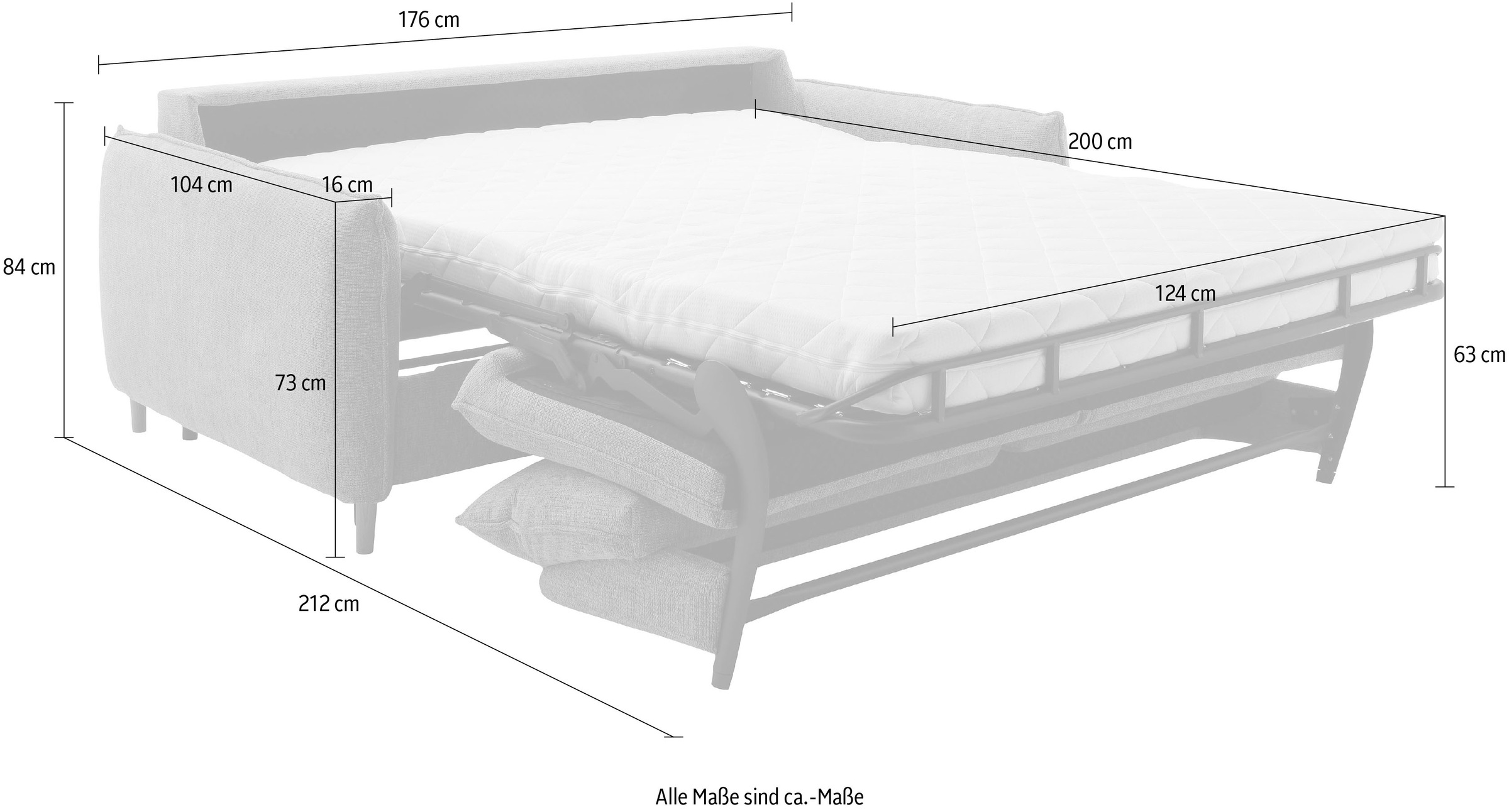 Places of Style Schlafsofa »Bacoli für Dauerschläfer geeignet durch hochwertigen Faltbeschlag«, in 3 Breiten und 3 Matratzenausführungen, belastbar 200 bis 270 kg