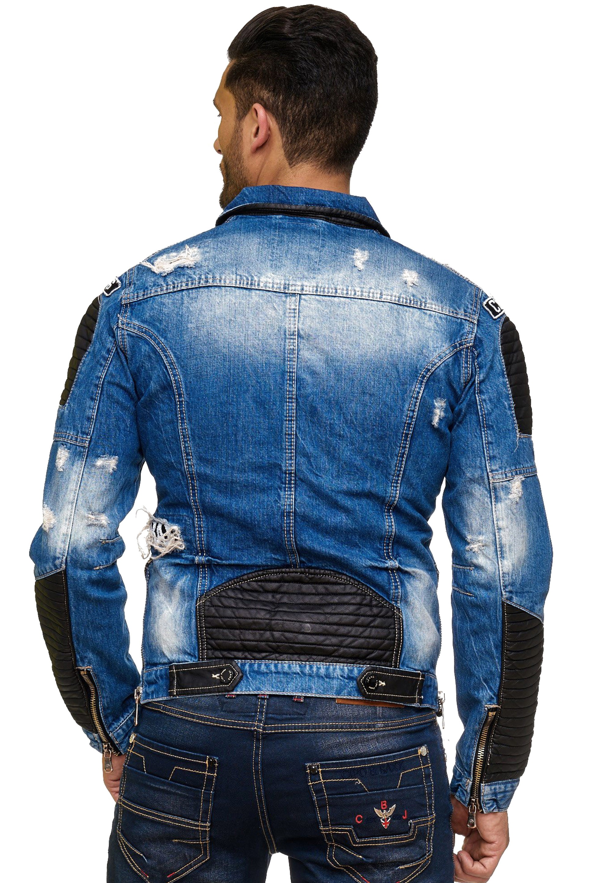 Cipo & Baxx Jeansjacke, in Destroyed-Optik mit Biker-Elementen