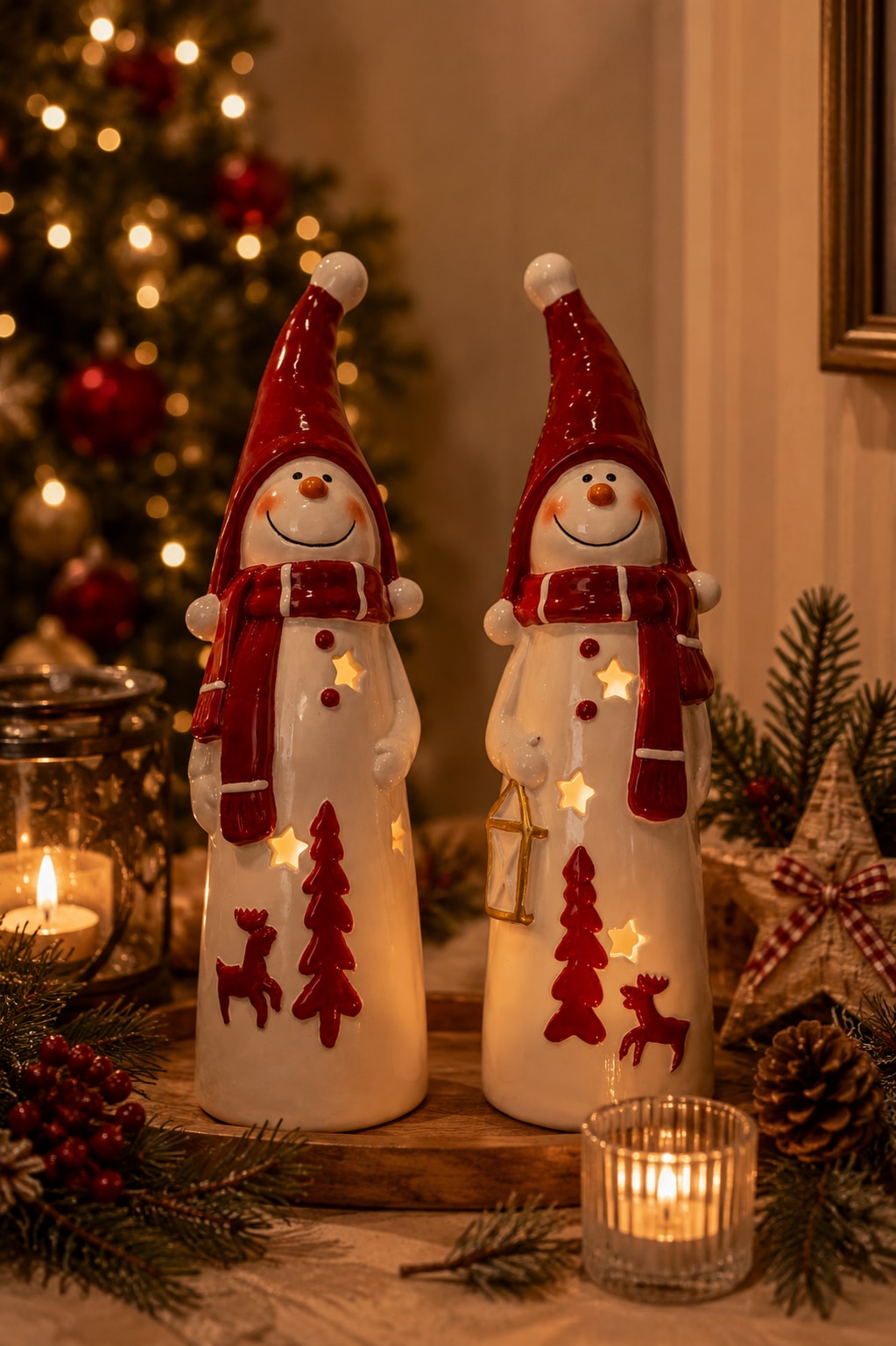 OTTO home Teelichthalter »Deko Weihnachten Eeske, aus Porzellan detailreich bemalt« Schneemänner klassisch rot-weiß, jeweils ca.31cm hoch