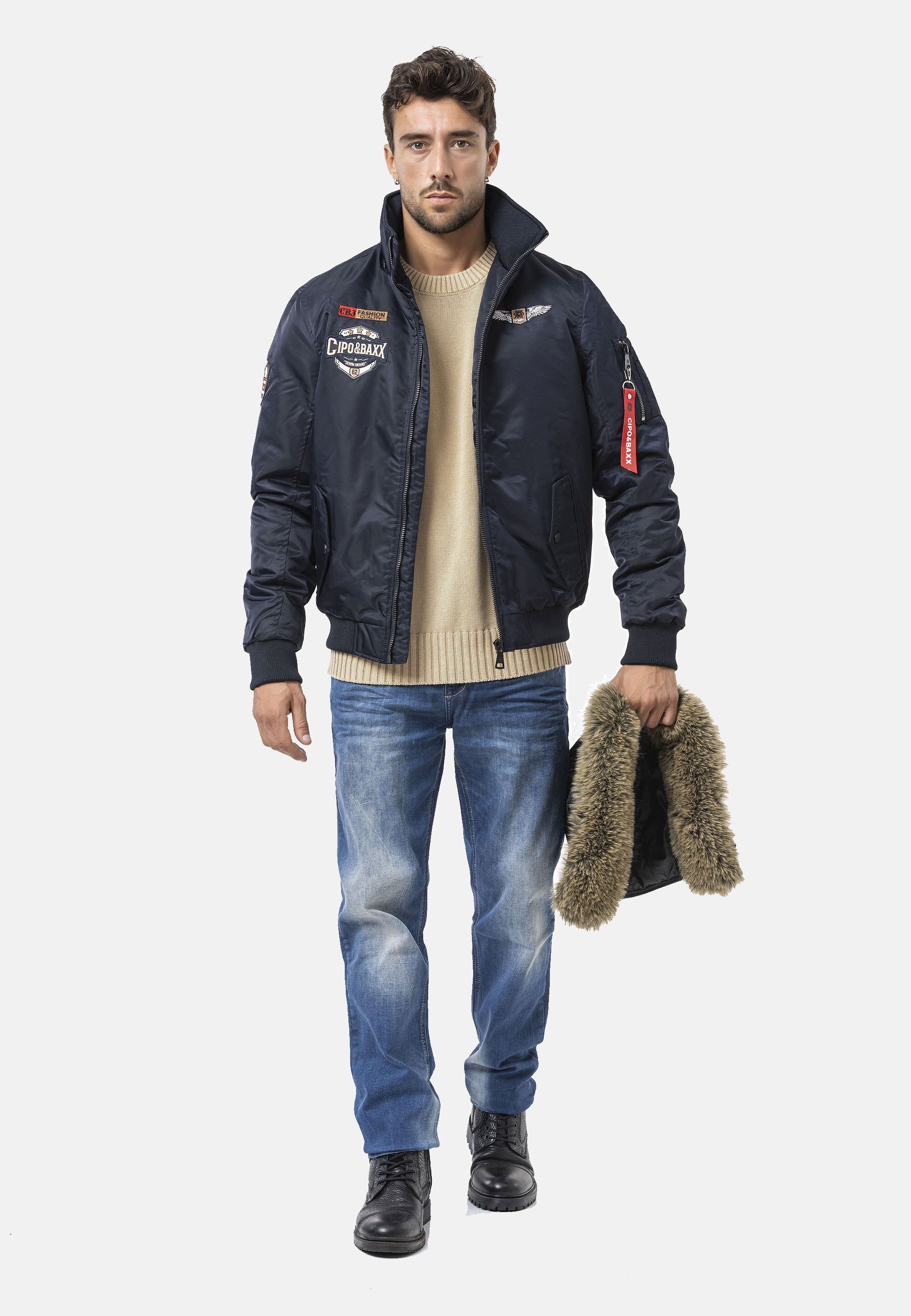 Cipo & Baxx Winterjacke »CM229« mit Kapuze