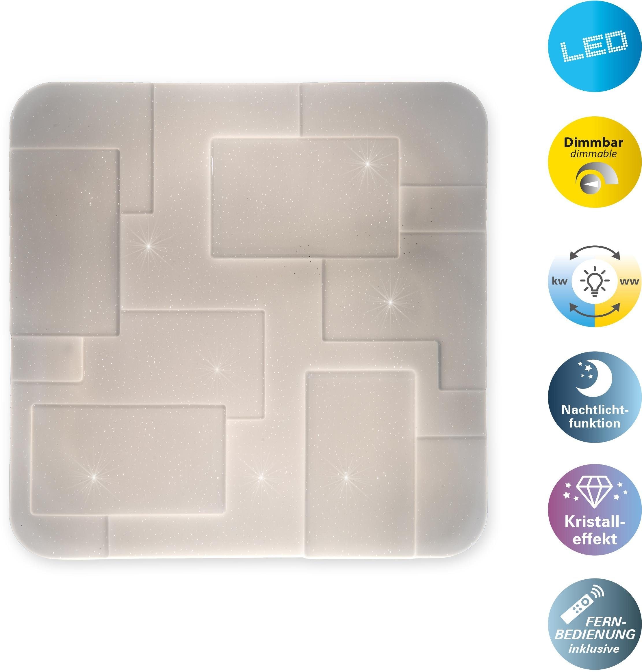 näve LED Deckenleuchte »Luxor«, 1 flammig, Leuchtmittel LED-Board | LED fest integriert, Kristalleffekt, dimmbar, CCT, Nachtlicht-/Memoryfunktion,Fernbedienung