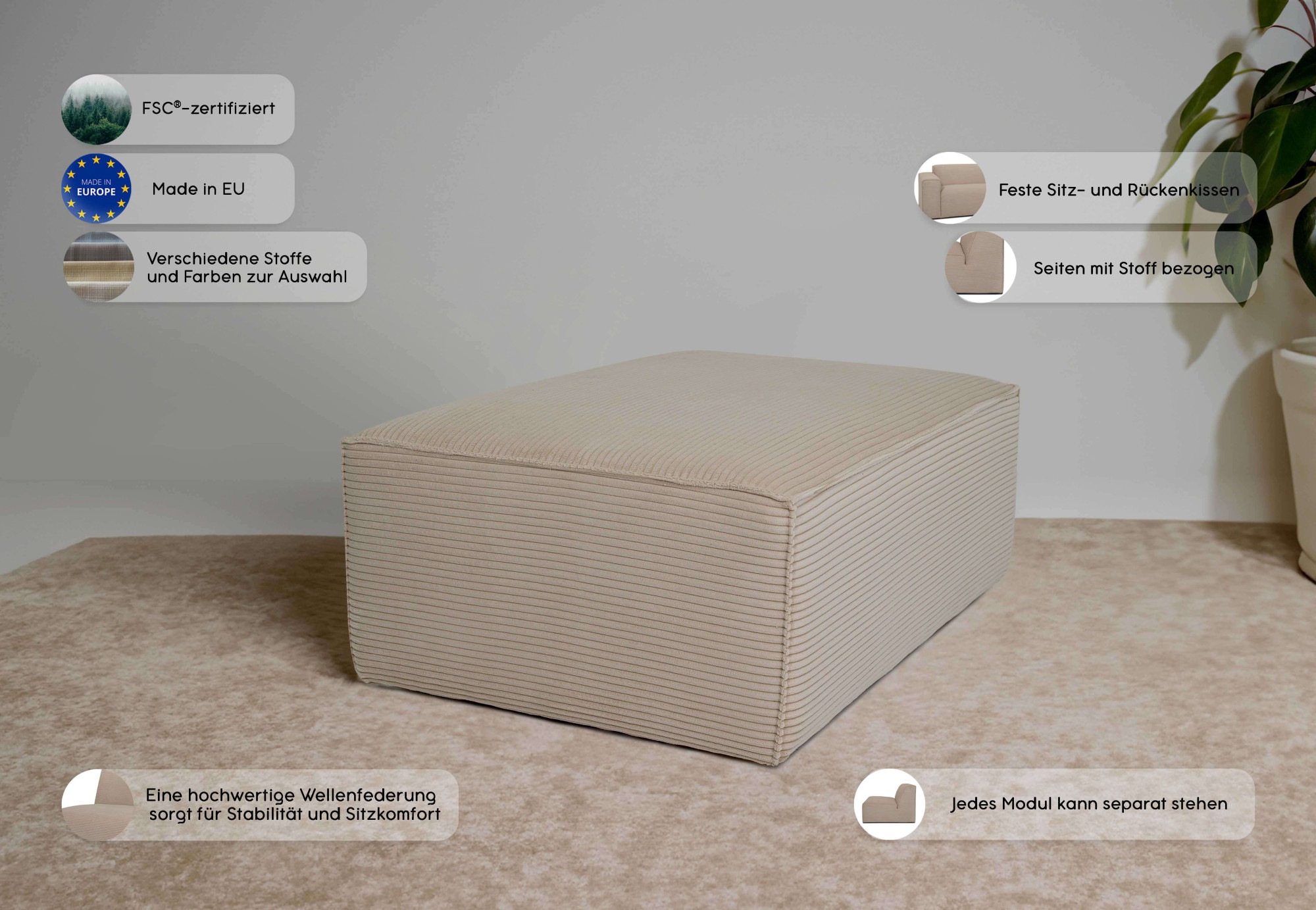 Thumbnail - OTTO home Polsterhocker "Clayton" in einem trendigen Cord-Bezug