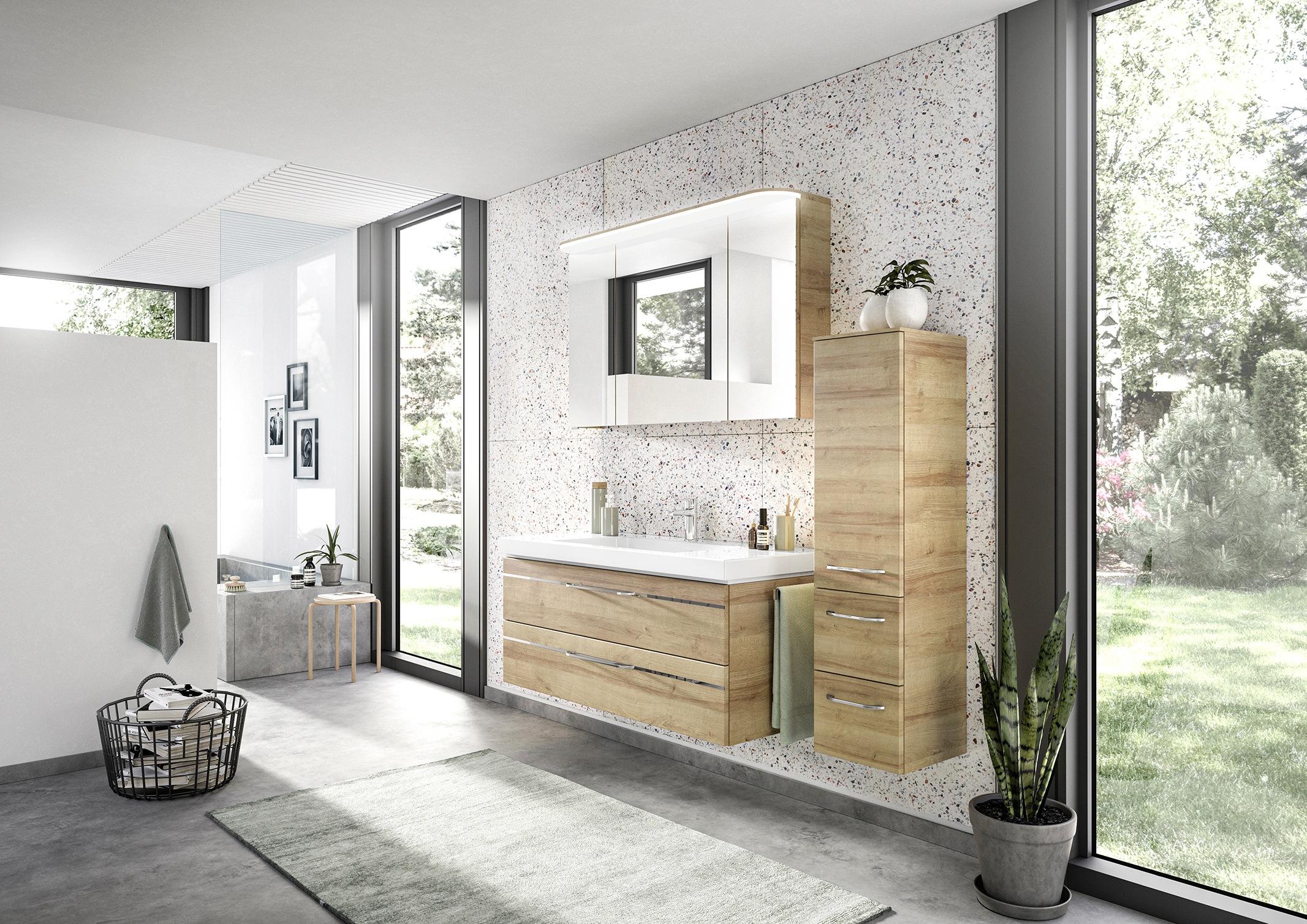 Saphir Badmöbel-Set »Balto Sprint 3-teilig, Mineralmarmor-Waschtisch mit LED-Spiegelschrank«, (4 St.), Badezimmer Set mit Midischrank inkl Türdämpfer, 4 Türen, 4 Schubladen