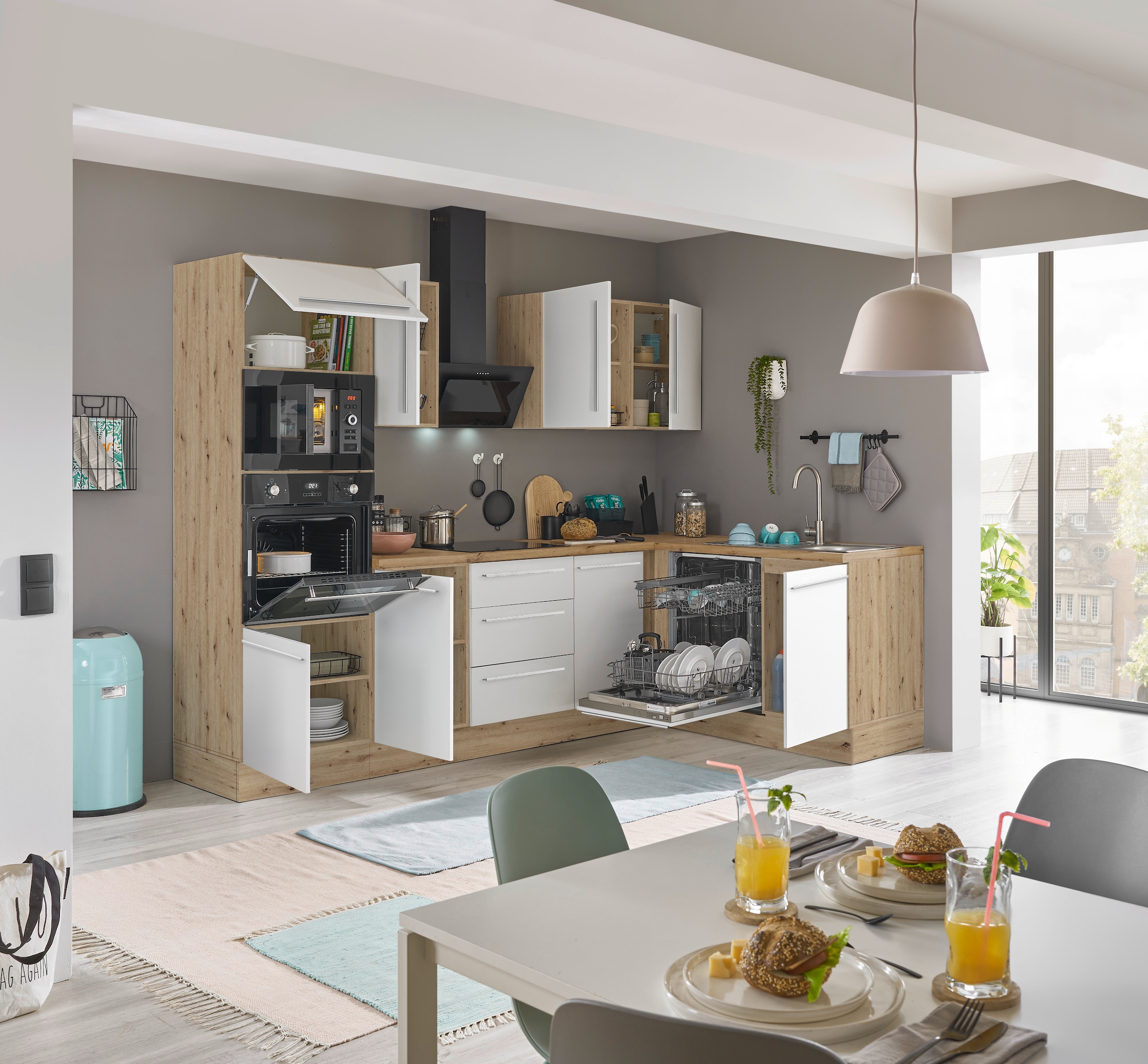 KOCHSTATION Winkelküche »Florida, Stellbreite 280x165 cm«, wahlweise mit E-Geräten, mit Softclose für Türen und Schubkästen