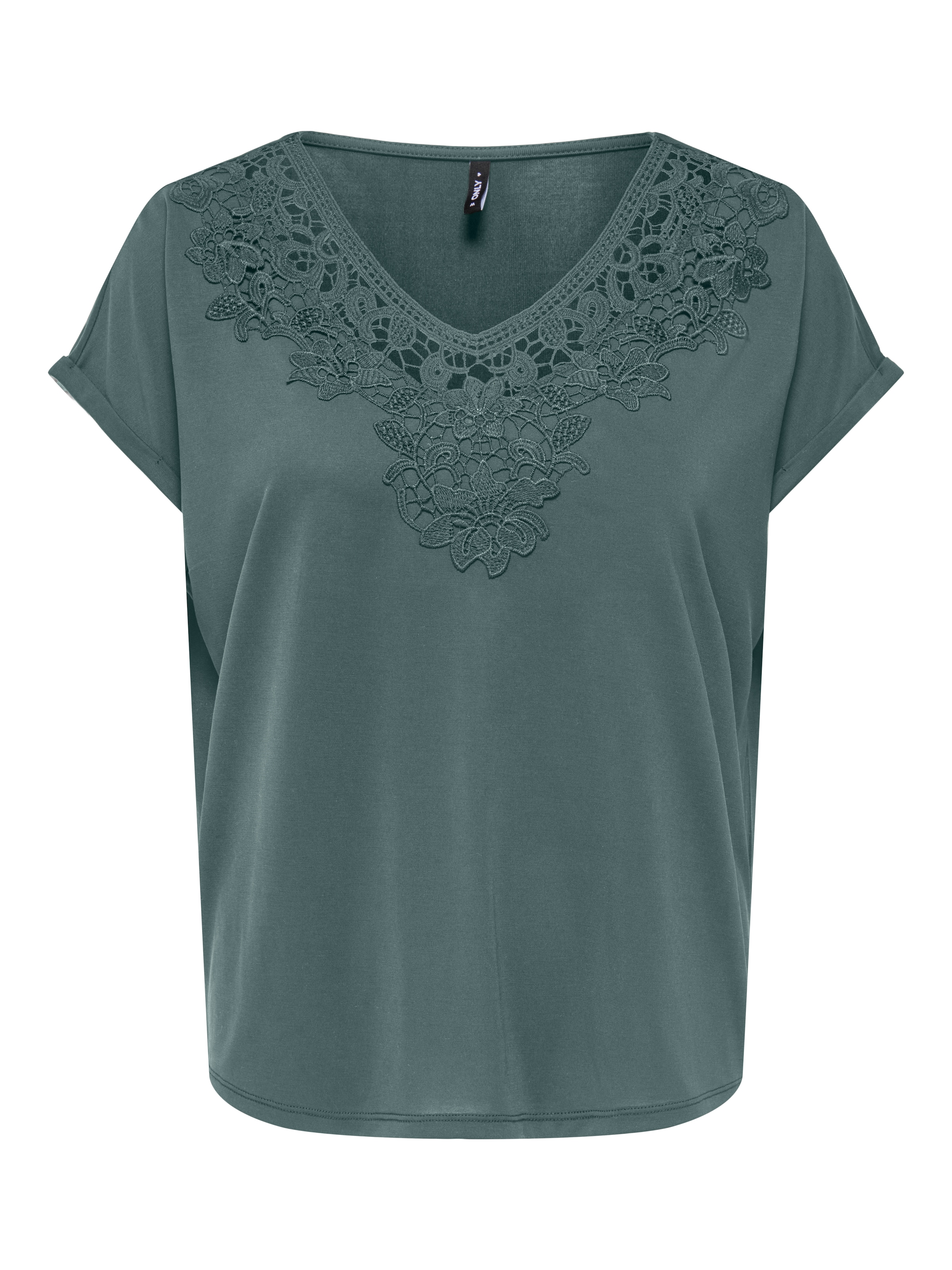 ONLY V-Shirt "ONLFREE S/S CROCHET TOP CS JRS" Materialmix, regular fit