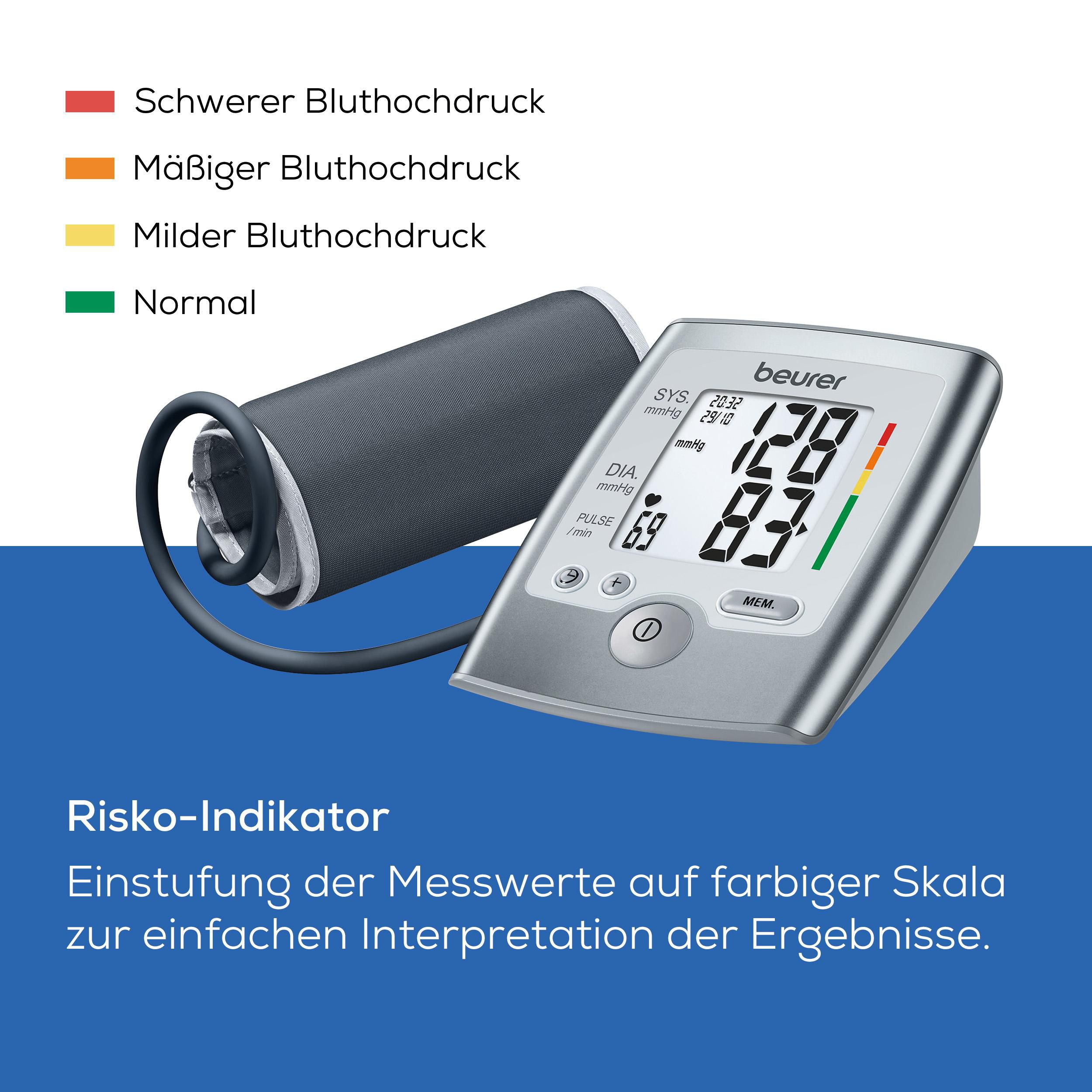 Thumbnail - BEURER Oberarm-Blutdruckmessgerät "BM 35 mit farbigem Risikoindikator, Durchschnittswertberechnung" Mit Arrhythmie-Erken...