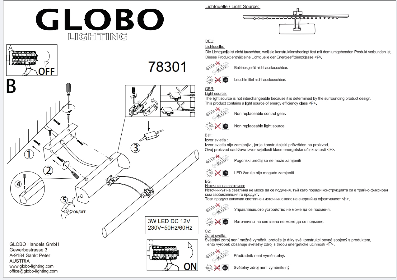 GLOBO LIGHTING Wandleuchte »PICTURE I« LED-Modul 1 Stk. Warmweiß Wandleuchte Verchromt, Acryl klar, Kippschalter, LED 3W