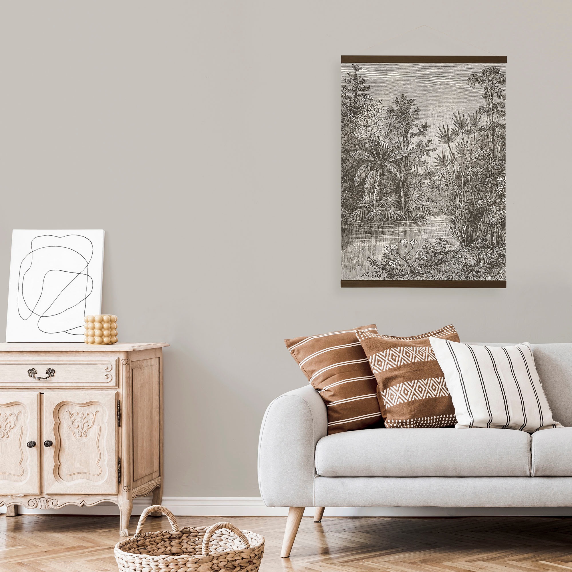 Leinwandbild »Jungle Landschaft Sepia«, (1 St.), Luxus Kakemono Leinen Wandposter 80x60cm