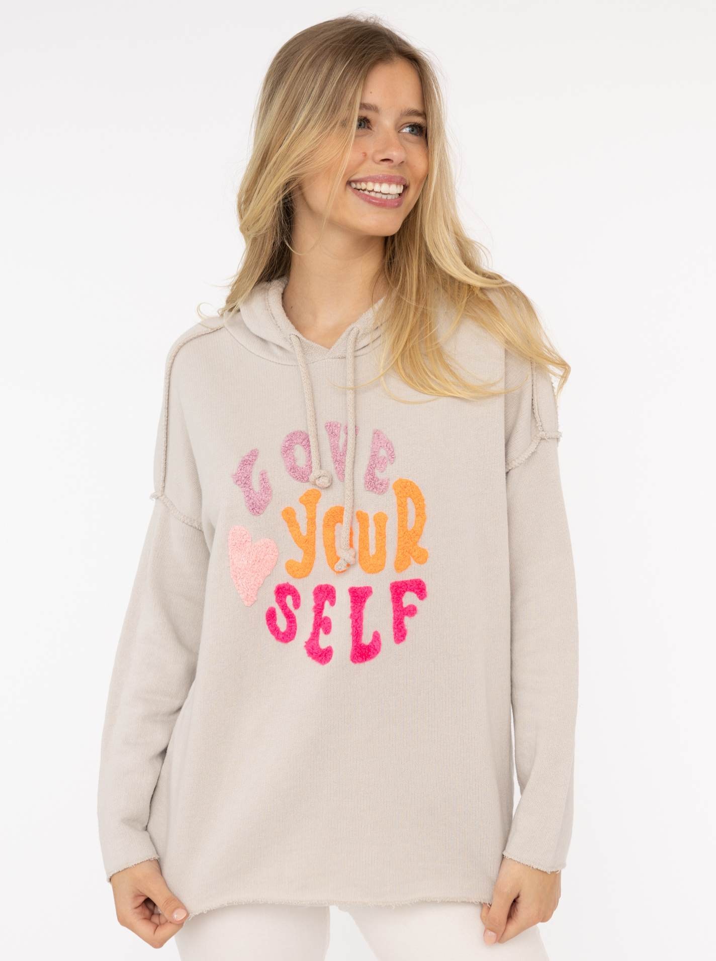 Zwillingsherz Hoodie ""Love Yourself"", mit Kapuze und Flockprint in frisch günstig online kaufen