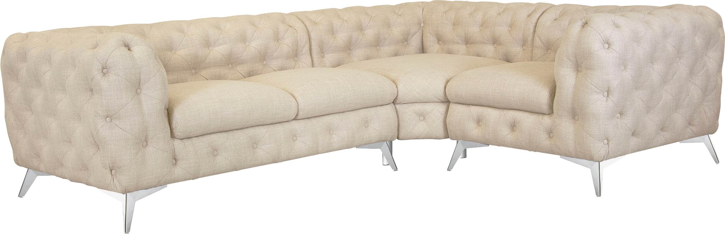 Leonique Chesterfield-Sofa »Ecksofa GLYNIS L-Form mit Wellenunterfederung, Maße B/T/H 264/204/75cm«, aufwändige Knopfheftung, moderne Chesterfield Optik, Fußfarbe wählbar