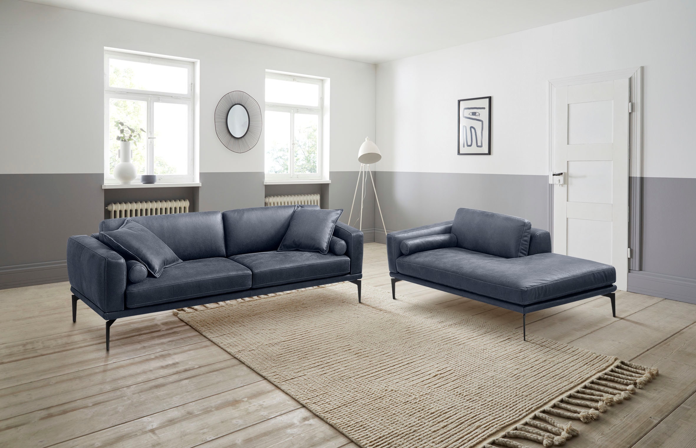Egoitaliano Polstergarnitur "Masu, Design trifft sensationellen Sitzkomfort" Set besteht aus 2,5-Sitzer, freistehende Ottomane und 3 Rollkissen