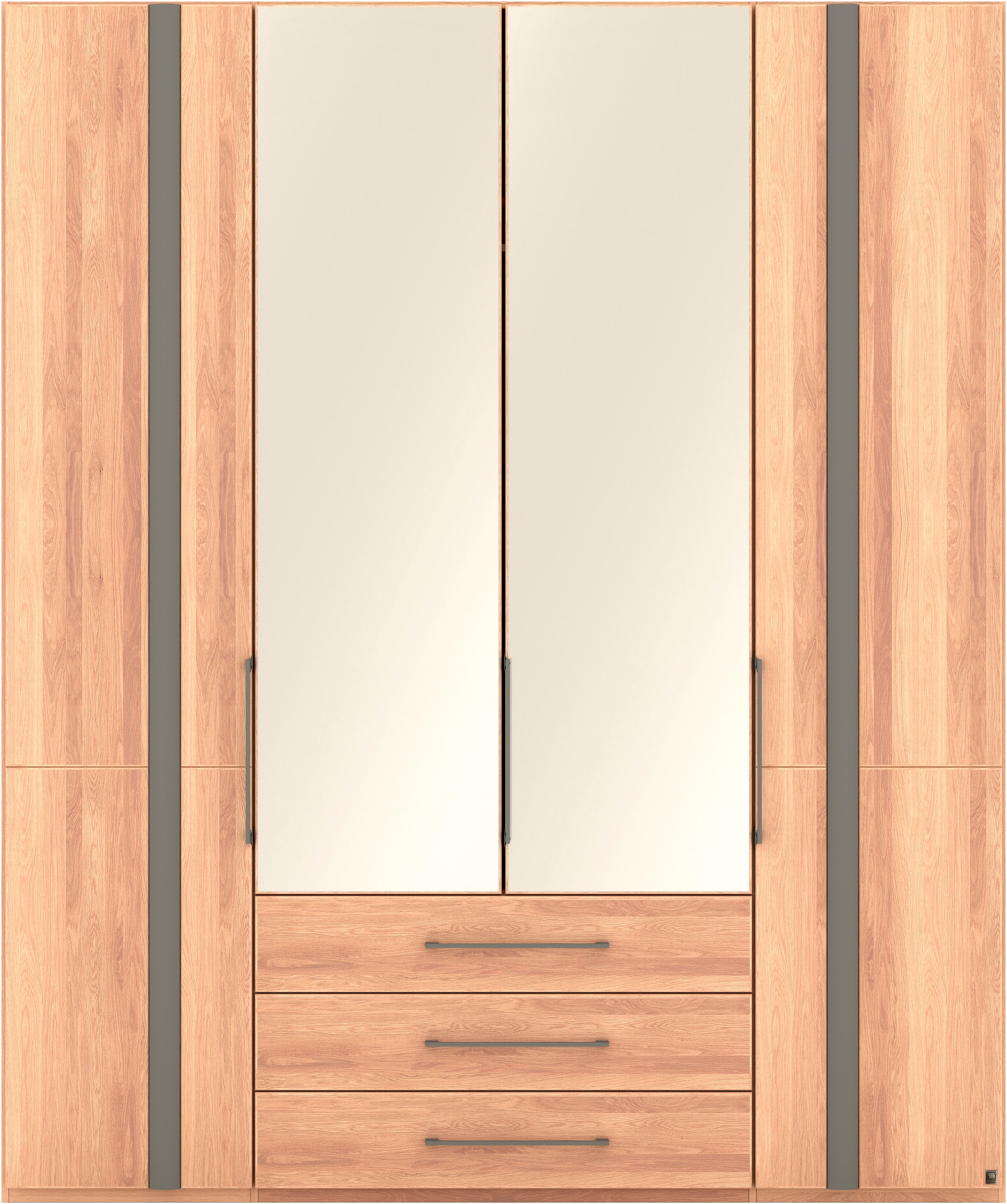 Musterring Drehtürenschrank »Sorrent, Kleiderschrank, teilmassiv Eiche«, (mit Türdämpfern, mit Schubladen, extra Böden, MADE IN GERMANY), Türen in Eiche massiv und als Parsol-Bronze-Spiegel, mit Schubkästen