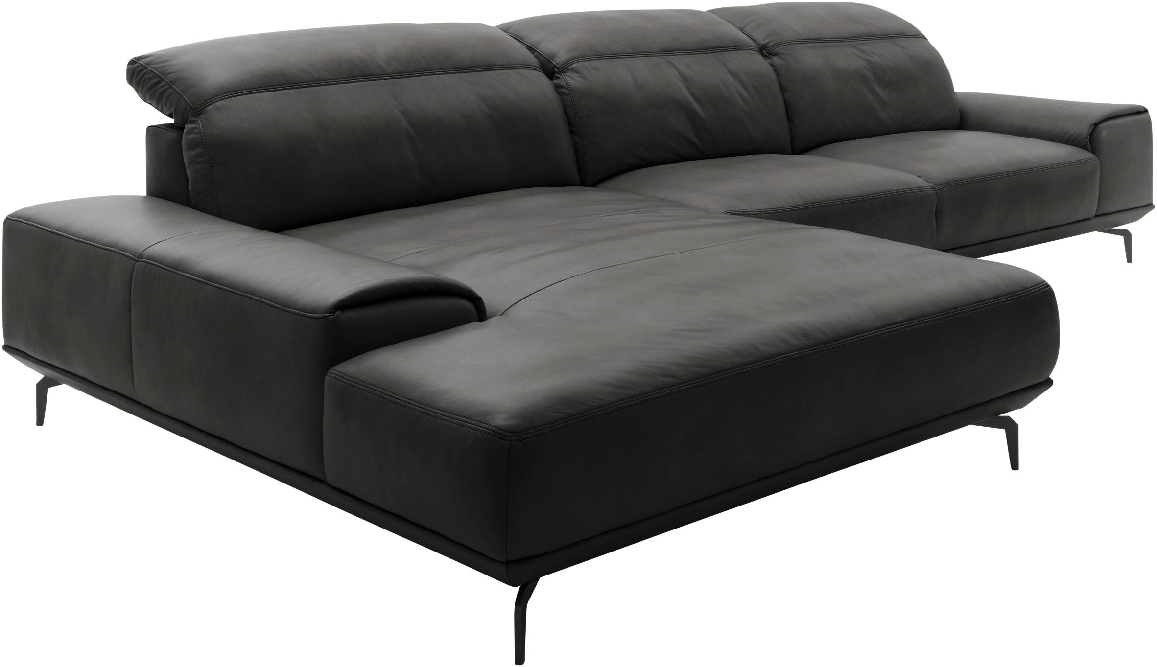 Wohnlandschaft MUSTERRING "MR 2490 Ecksofa mit erstklassigem Sitzkomfort, Long-Life-Leder", schwarz (anthrazit, s), B:342cm T:207cm, Sofas, Wohnlandschaft, Fuß Schwarz, Sitzhöhe 46cm, wahlweise mit Funktionen, Maße 342x207 cm 8