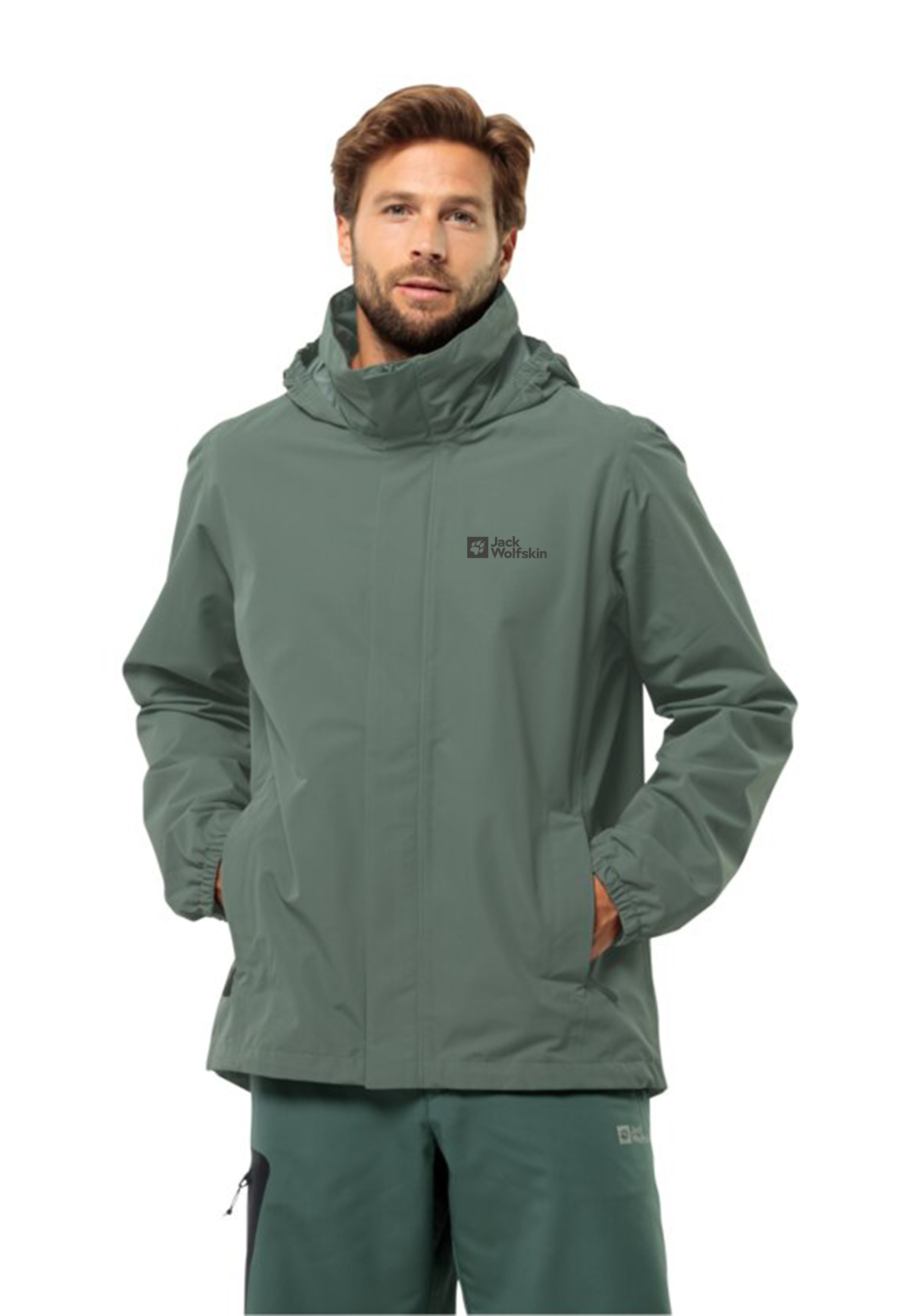 Jack Wolfskin Regenjacke "STORMY POINT 2L JKT M" mit Kapuze mit Kapuze, hoch geschlossener Ausschnitt, wasserdicht