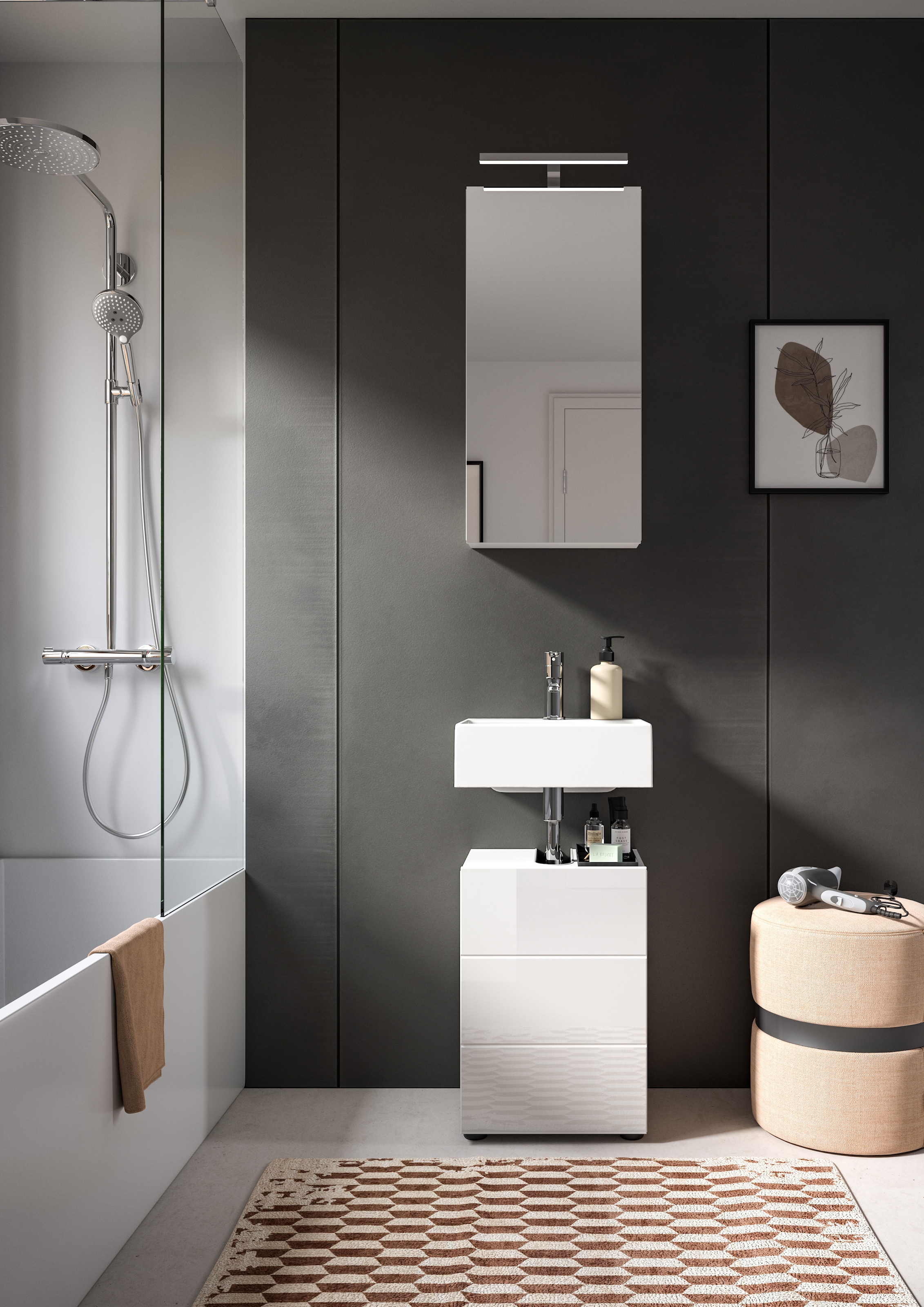 welltime Spiegelschrank »BIEL, TOPSELLER!, Breite 38 cm, 1 Tür, 2 Einlegeböden, 3 Fächer«, (1 St.), Badmöbel, Badschrank, Schrank, Wandschrank, Bad, Badezimmer