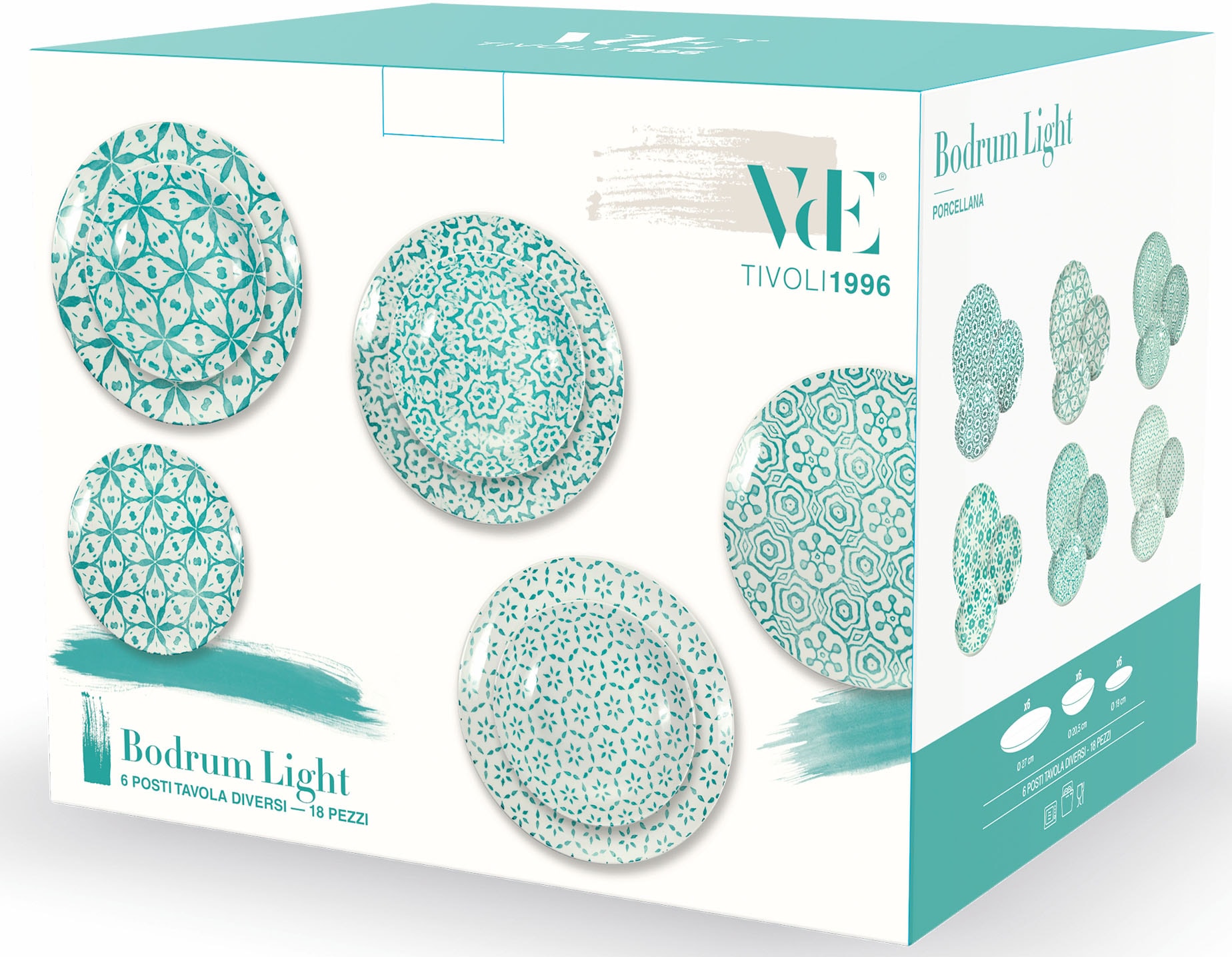 Villa d'Este Teller-Set »Geschirr-Set Bodrum Light«, (Set, 18 tlg.), Service, Tafelservice, 18 Teile, für 6 Personen