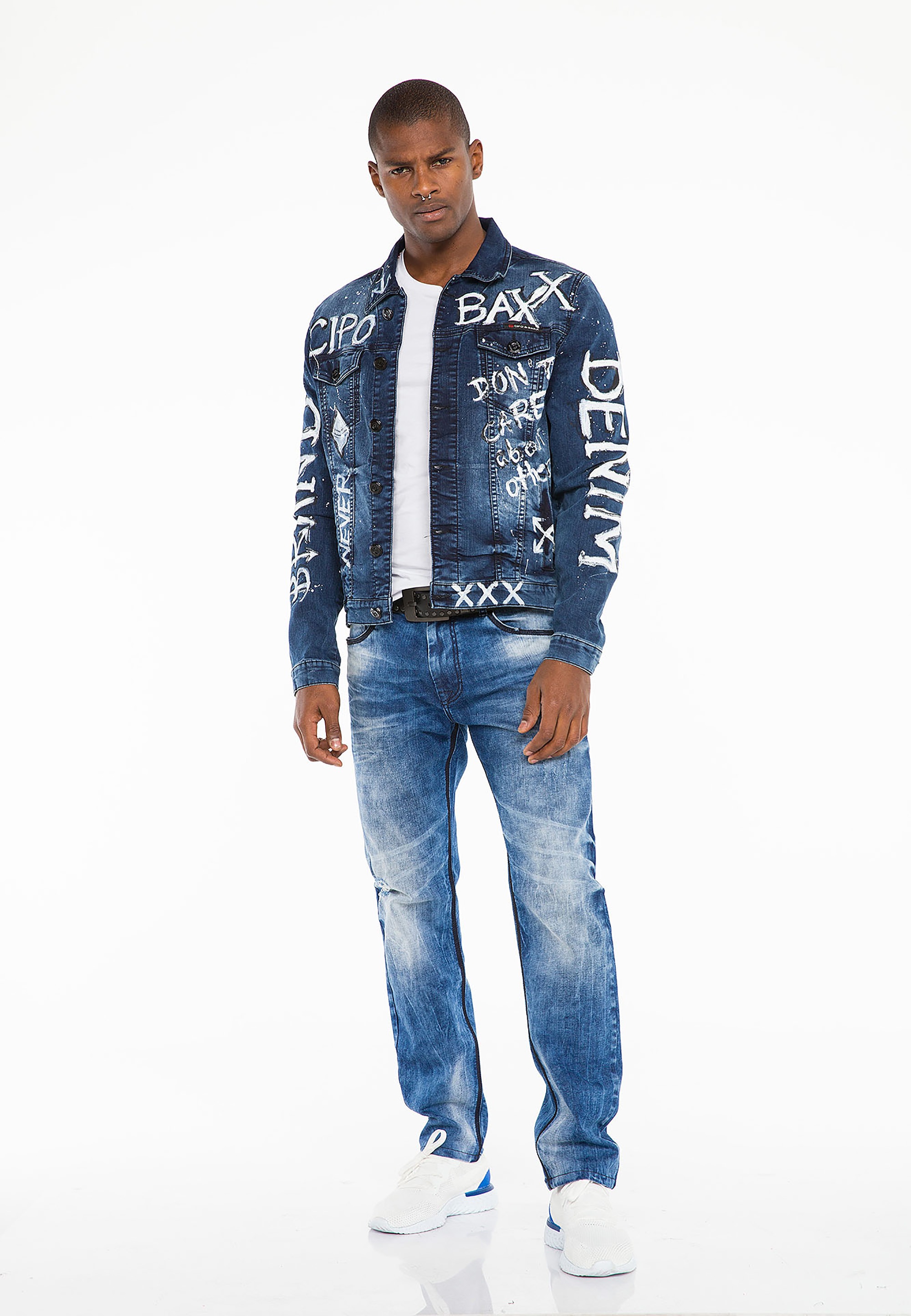 Cipo & Baxx Jeansjacke, mit handbemalter Graffiti