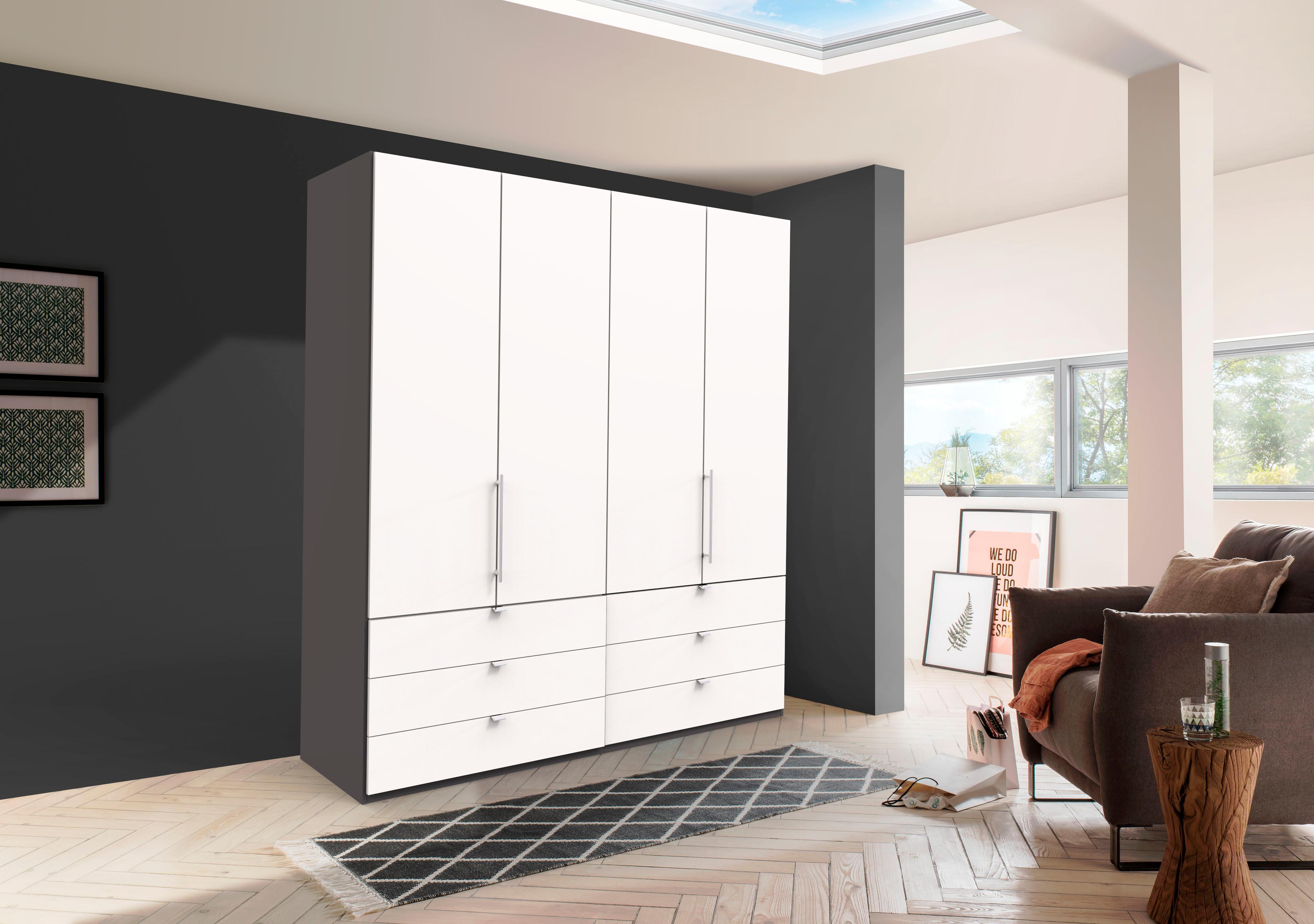 WIEMANN Falttürenschrank "Loft, Kleiderschrank, Schrank, Wäscheschrank, mit Glasfront" 3 Breiten, 2 Höhen 216/236 cm auswählbar, MADE IN GERMANY, inkl. gepämpften Schubkästen und Türen, mit Panoramaöffnung