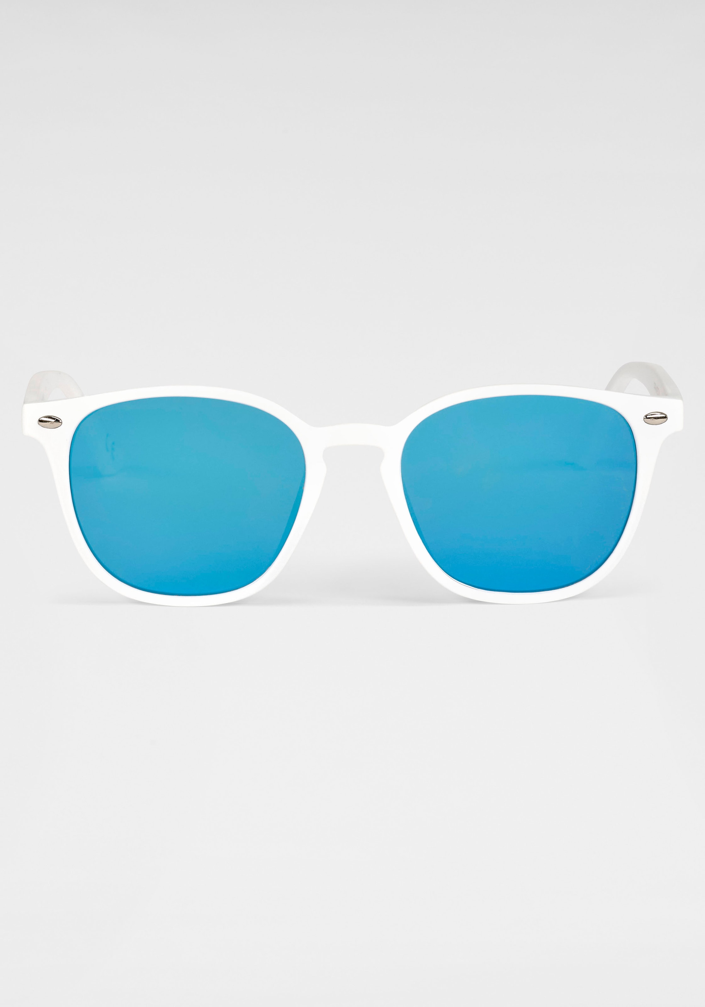 Sonnenbrille, Weiße Sonnenbrille mit blau verspiegelten Gläsern