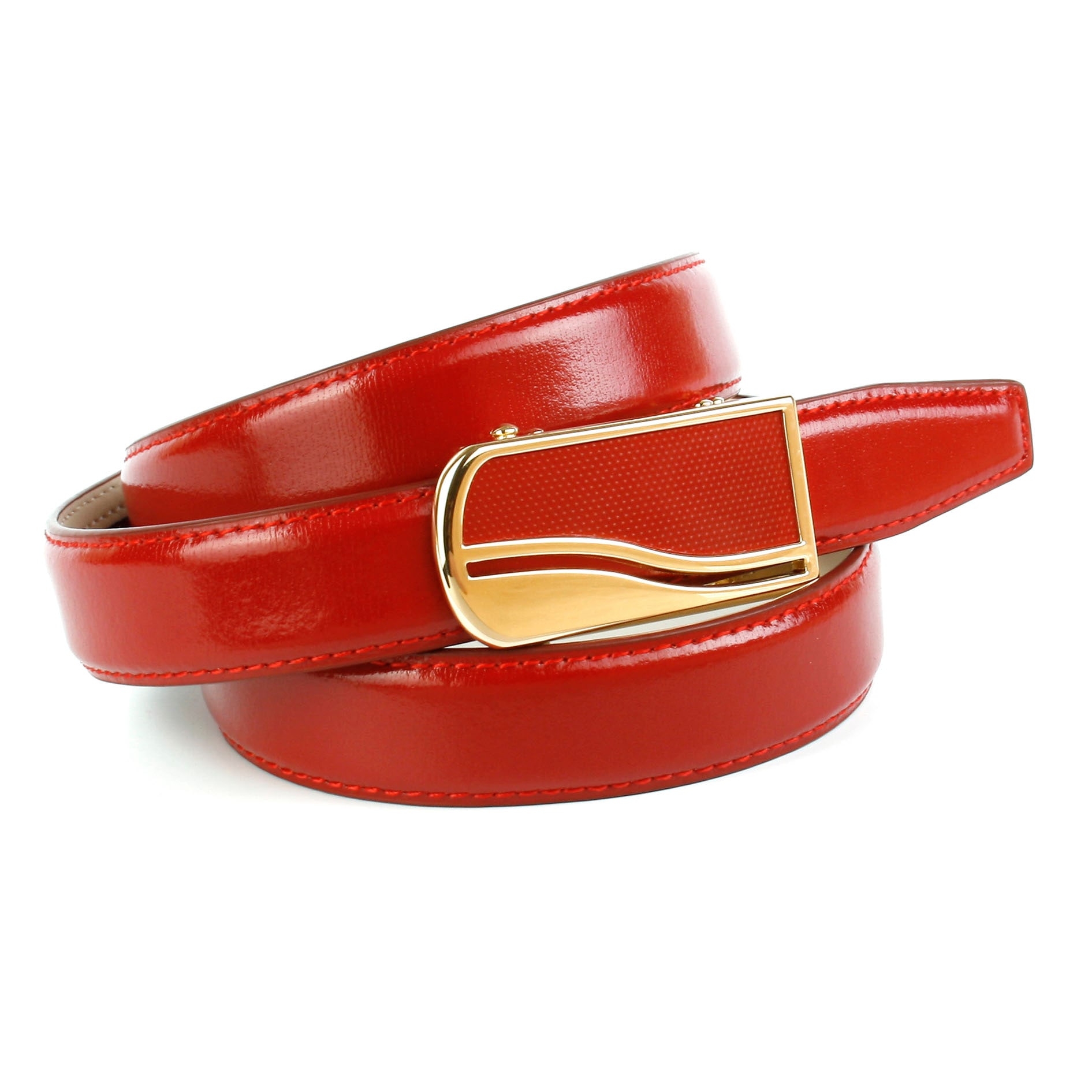 Ledergürtel, 2,4 cm femininer Ledergürtel in rot