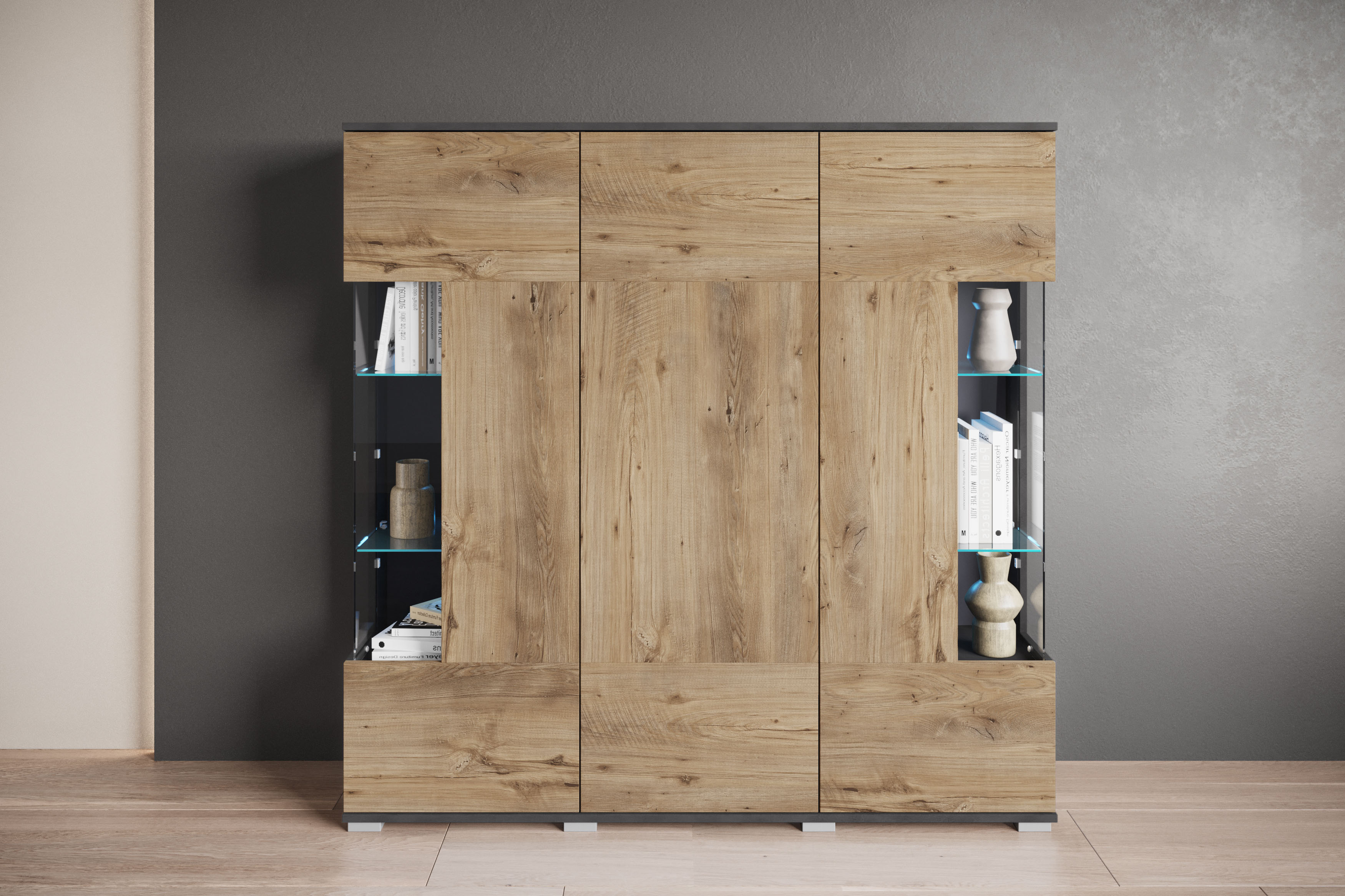 OTTO home "Kenia" 1 Stk. tlg. Modernes Highboard, mit Glastüren, Breite 135 cm