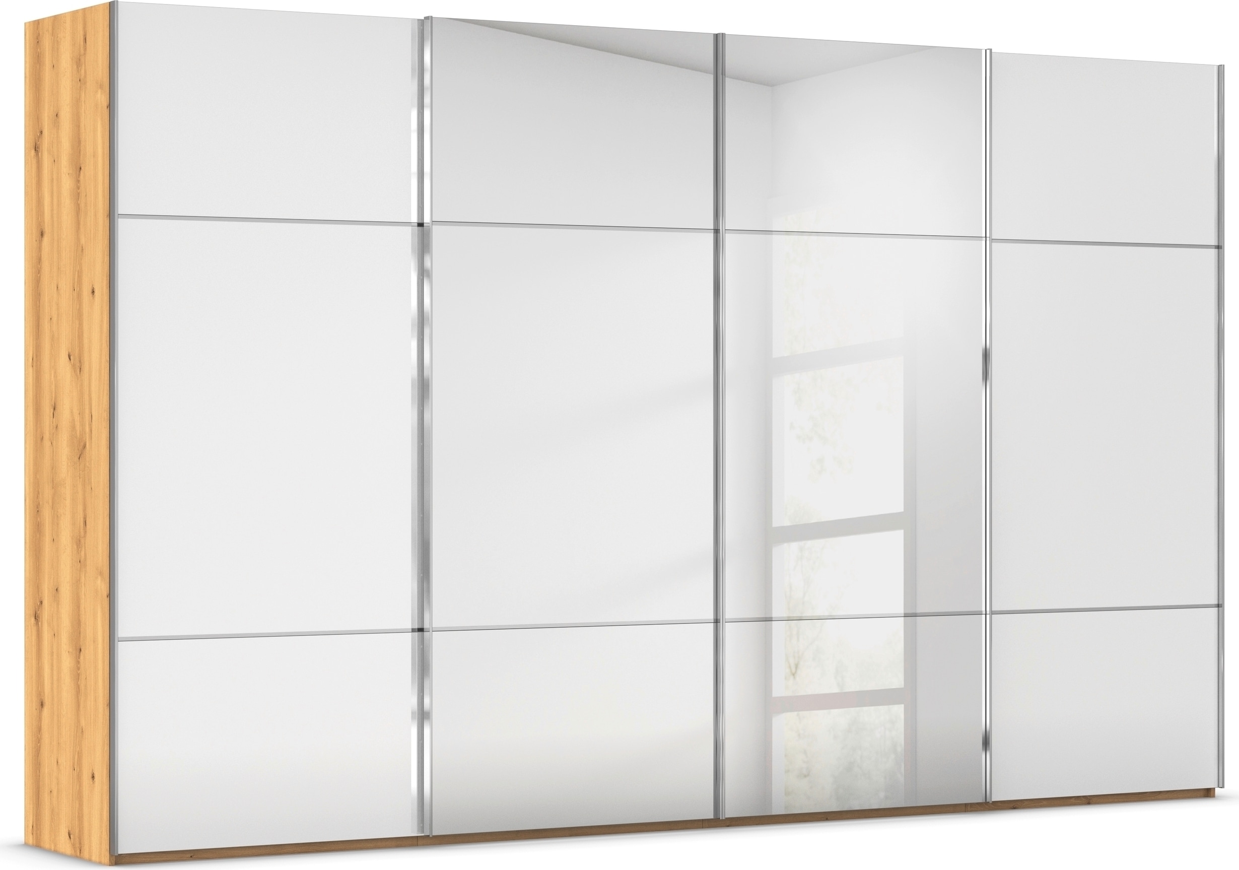 rauch Schwebetürenschrank "Kleiderschrank Schrank Garderobe Schlafzimmerschrank SCALE-TRIO" edle dreigeteilte Front mit 2 Zierleisten Spiegel/Glas MADE IN GERMANY