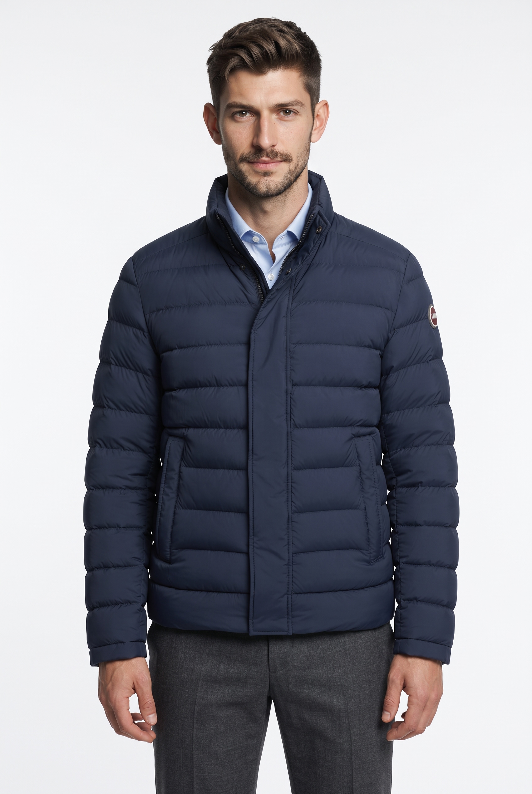 Colmar Daunenjacke ohne Kapuze mit verdeckter Knopfleiste, Regular Fit, Stehkragen