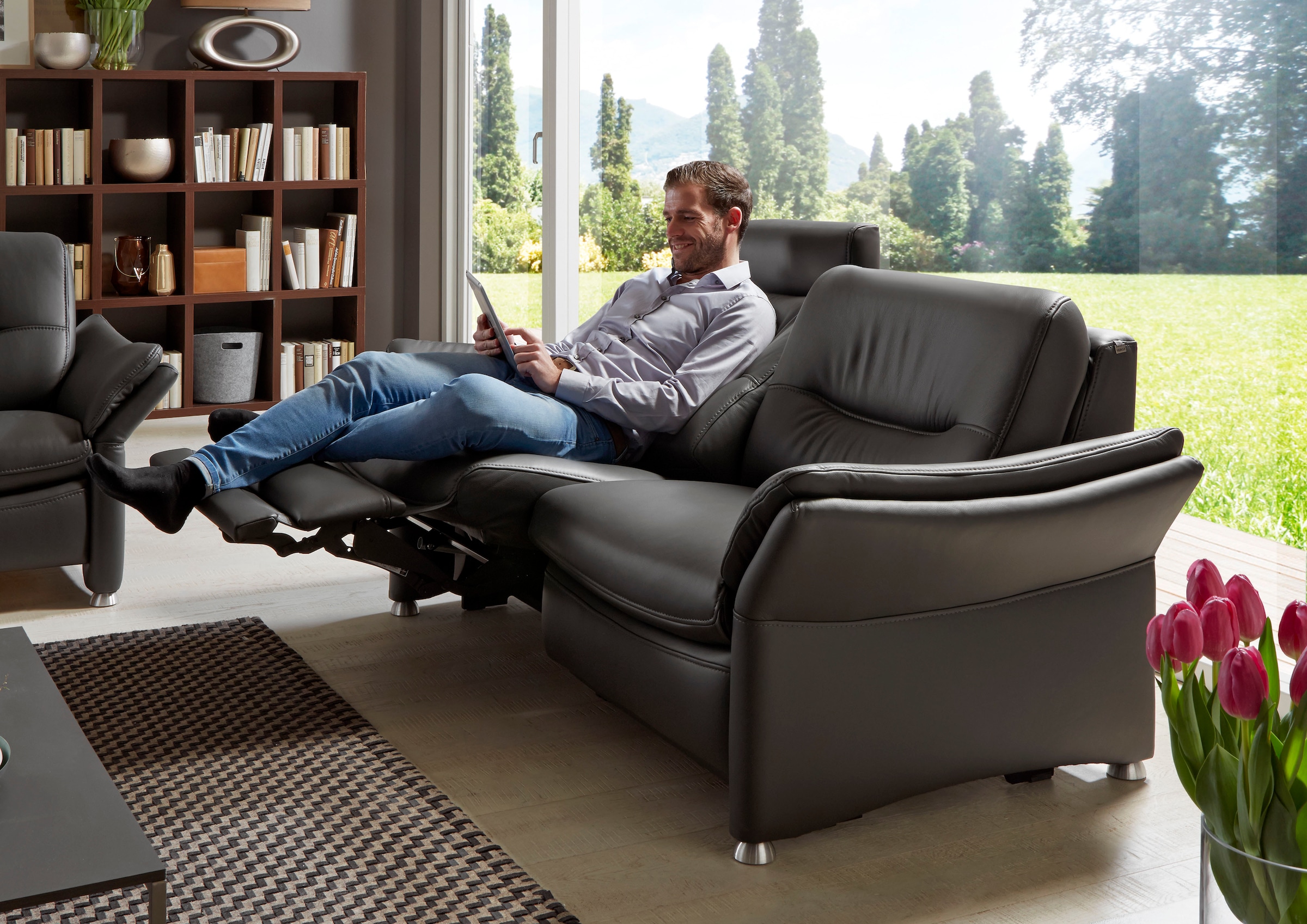 HUKLA 2,5-Sitzer »HU-SF15058 Ledersofa, Breite 194 cm«, aus Leder, optional Kopfstütze u. WallAway-Funktion