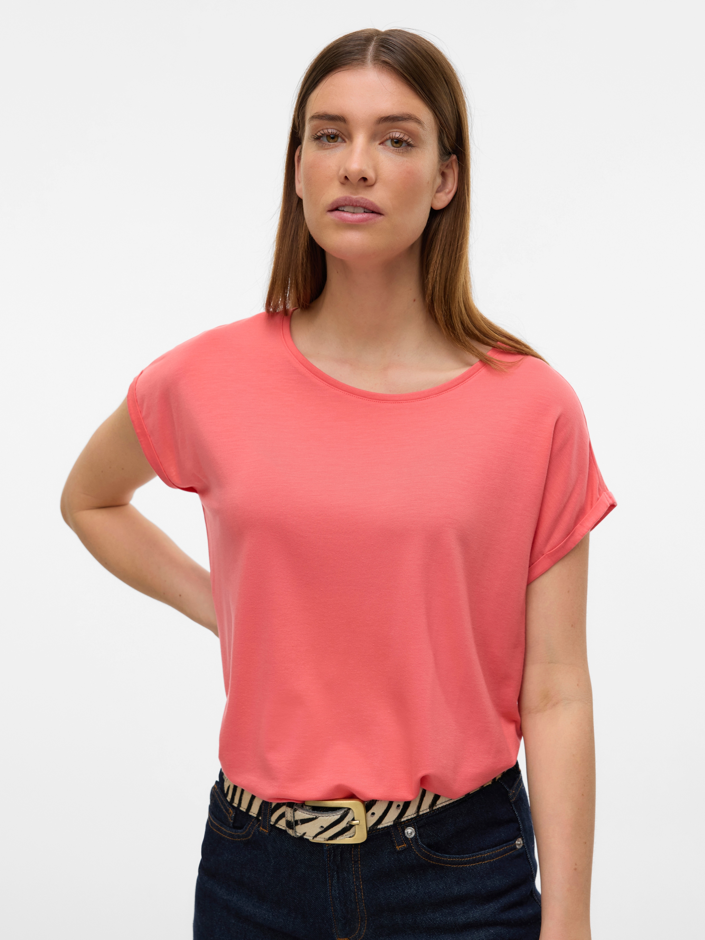 Vero Moda Rundhalsshirt "VMAVA PLAIN SS TOP GAJRS NOOS" Materialmix, regula günstig online kaufen