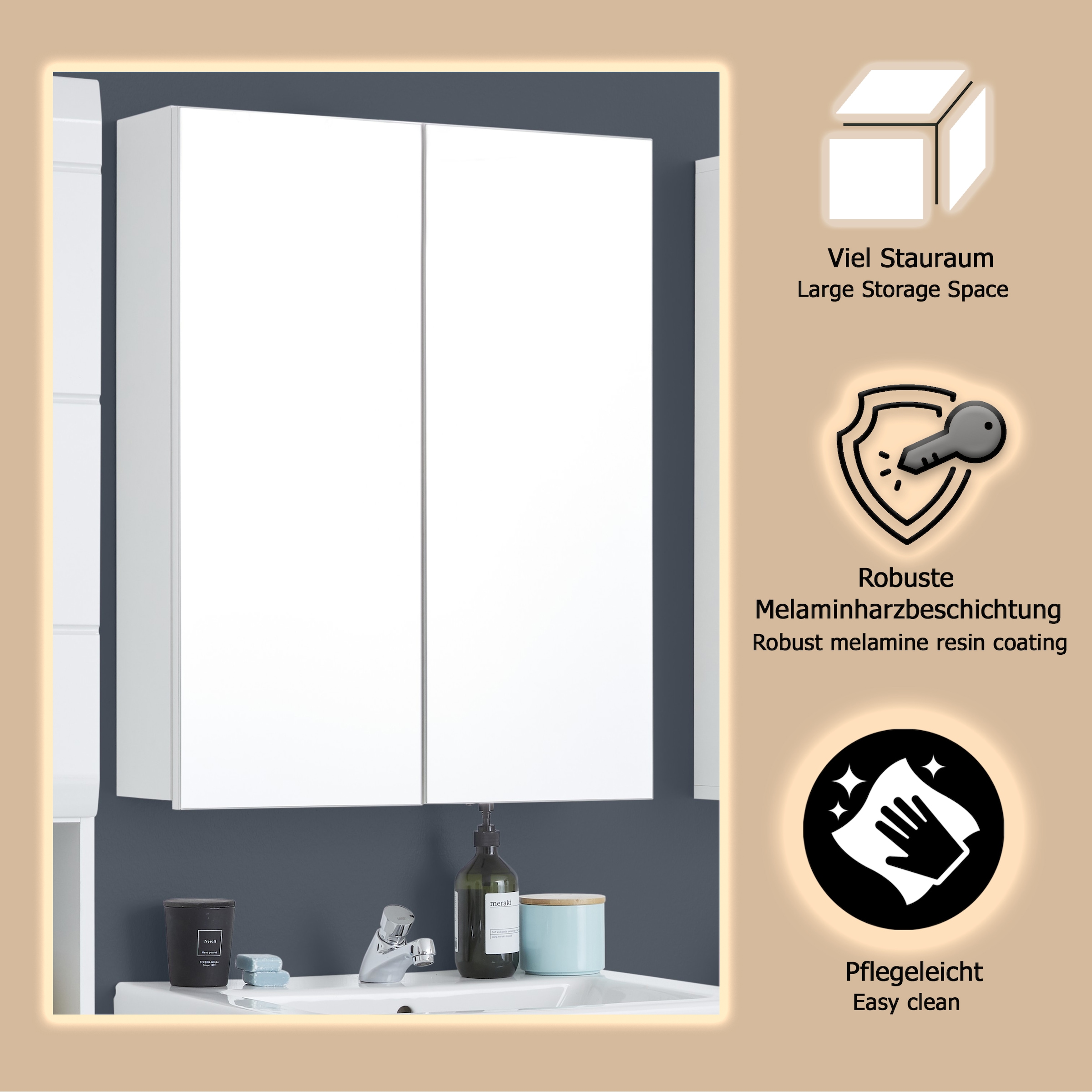 welltime Spiegelschrank »Sovana« Badschrank wahlweise mit oder ohne Beleuchtung - (B/T/H) 60/18/67 cm